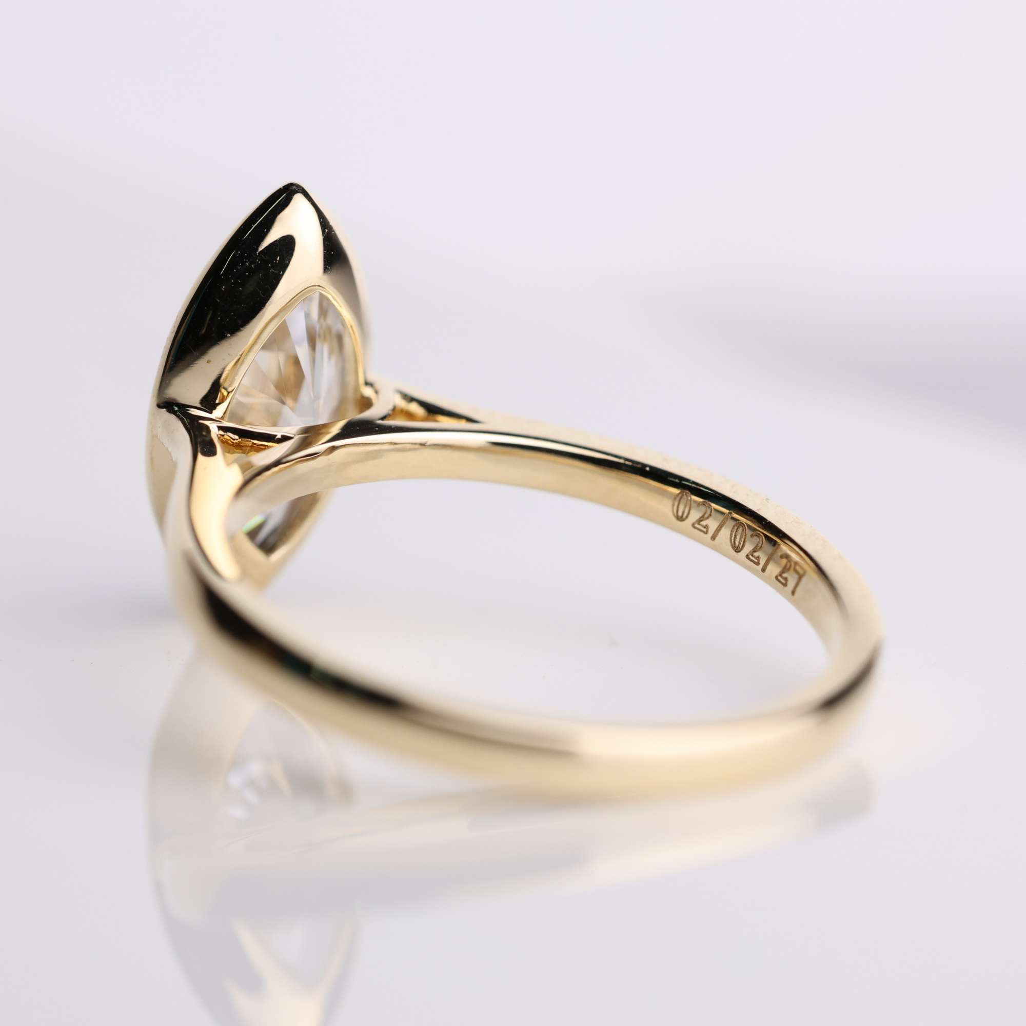 14K Gold Marquise Cut Lab Grown Solitaire Bezel Set Diamond Ring