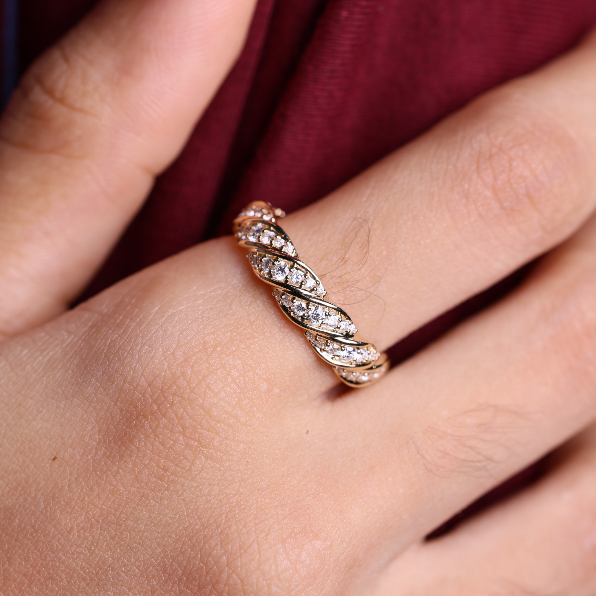 14K Solid Gold Diamond Twisted Eternity Ring