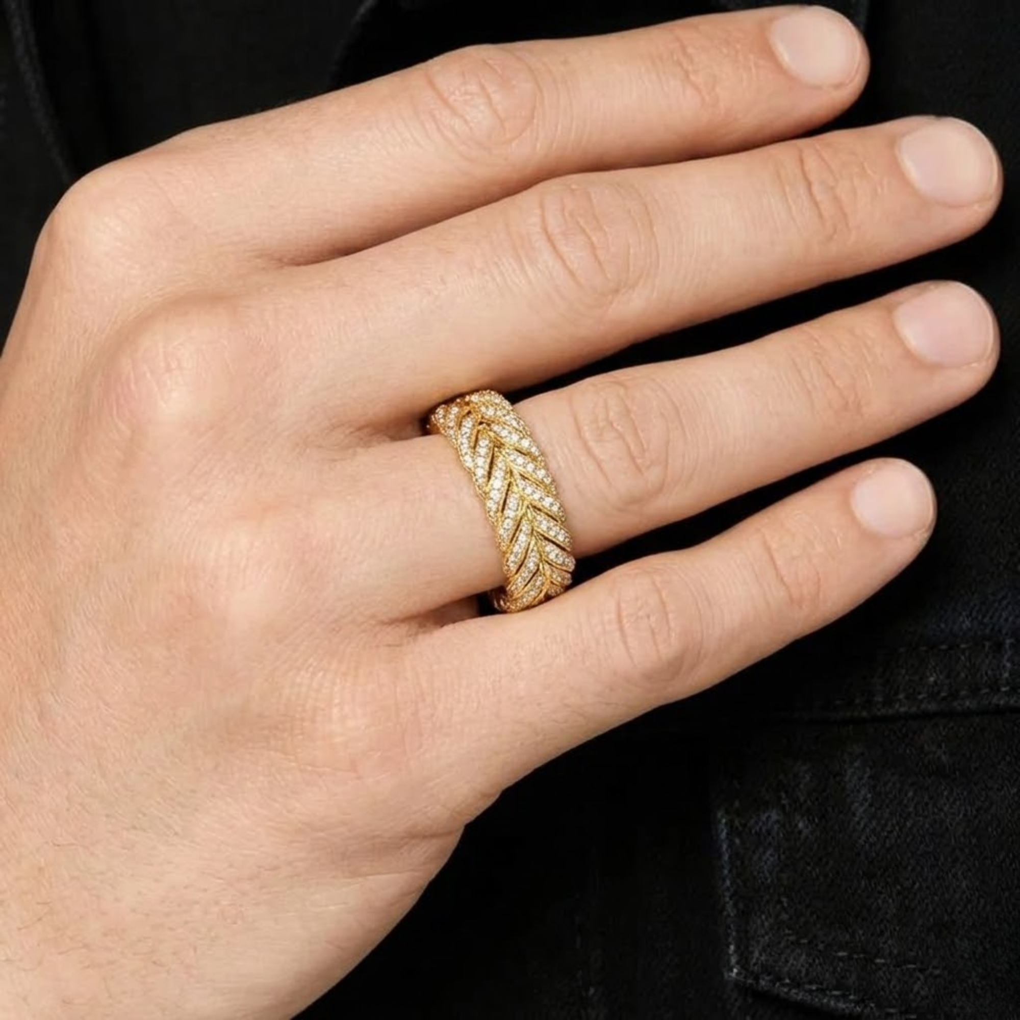14K Gold Leaf Art Deco Wedding Diamond Ring