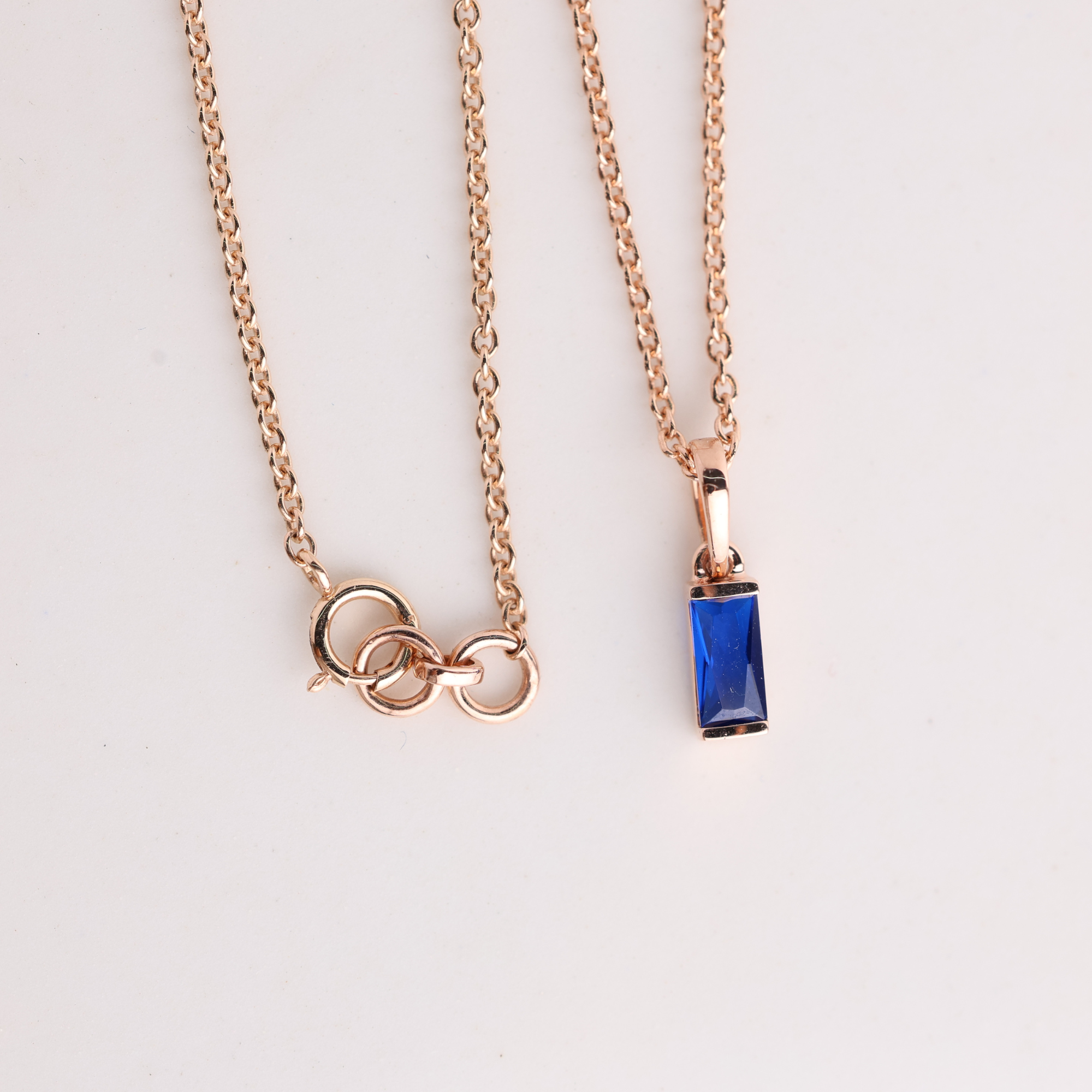 14K Blue Sapphire Pendant Solid Gold Baguette Sapphire Necklace