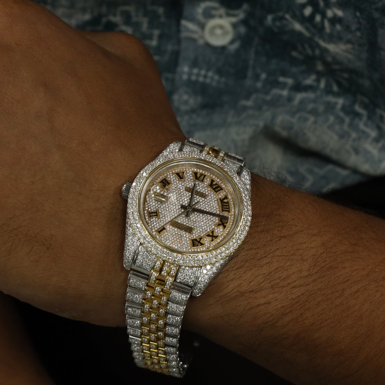 Moissanite Full Yellow & White DateJust Iced Out Watch Gift For Men