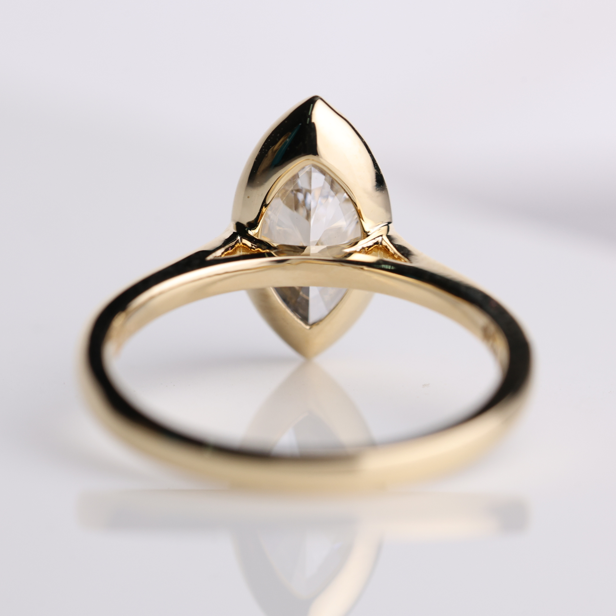 14K Gold Marquise Cut Lab Grown Solitaire Bezel Set Diamond Ring