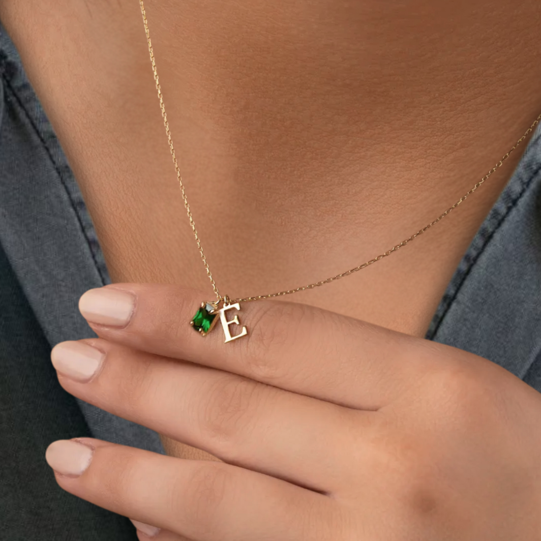 14K Solid Gold Initial Necklace with Birthstone, Custom Initial Necklace