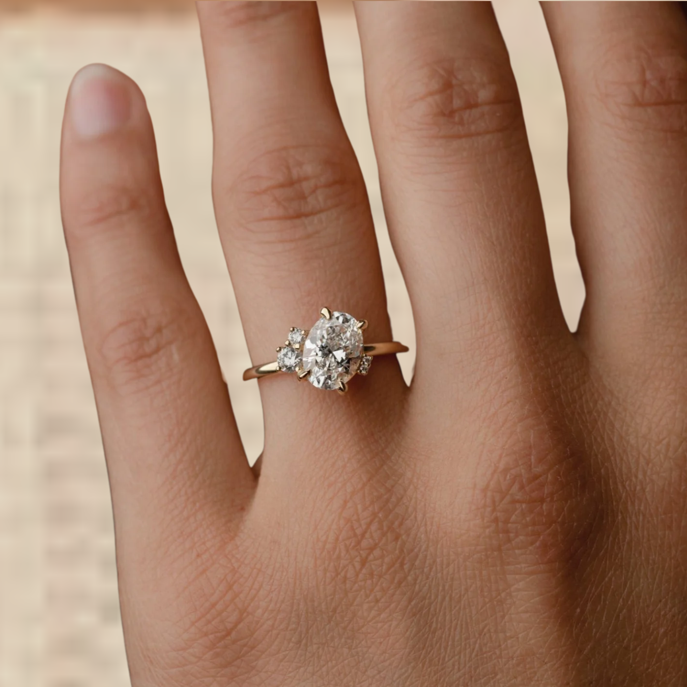 14K Solid Gold 2CT Oval Lab Grown Diamond Ring with Prong Eternity Ring