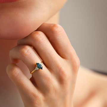 0.58 Ct Marquise cut London blue Topaz Engagement ring,14K Anniversary Bridal Ring