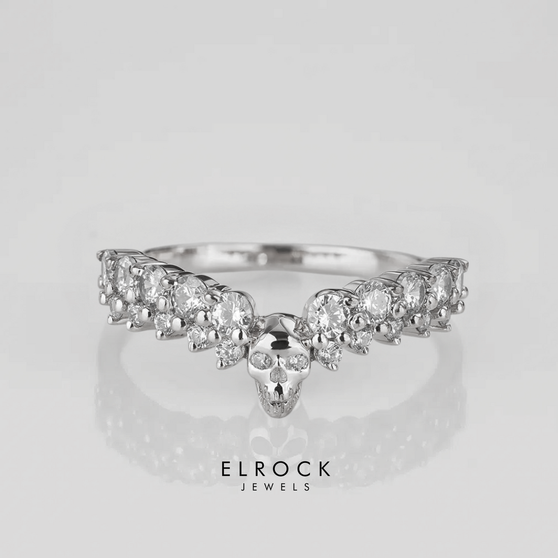 14K Skull Wedding Band with Round Cut Lab Grown Diamonds, Gothic Ring Promise Ring for Her