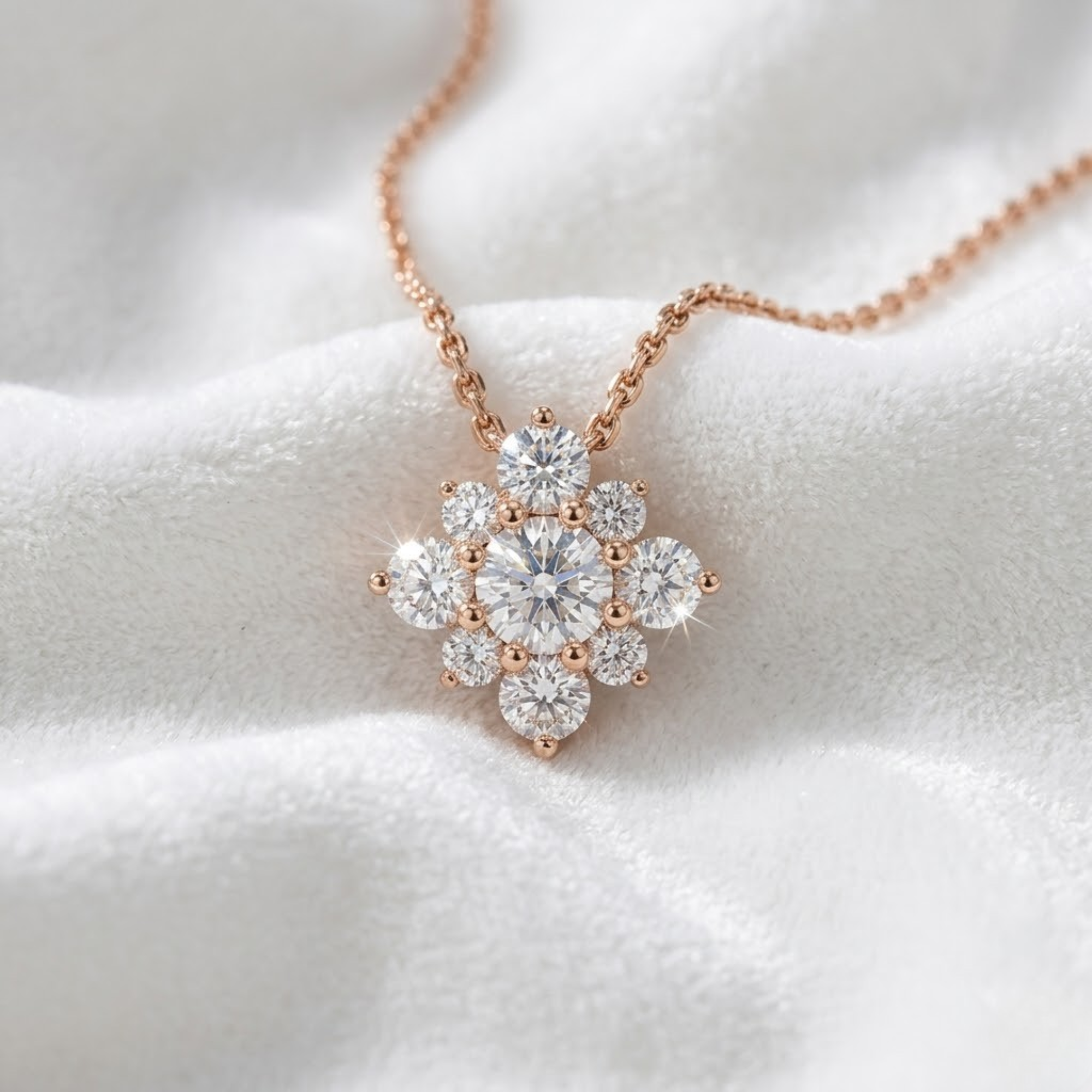 14K Round Lab Grown Diamond Necklace, Wedding Necklace for Women