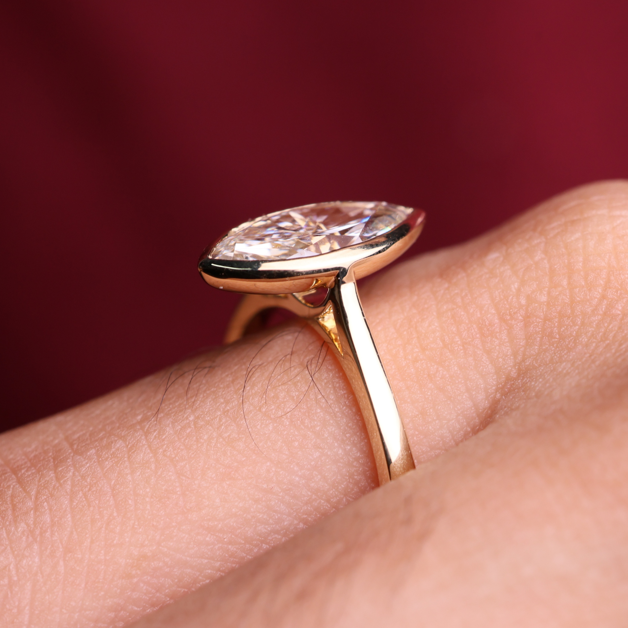 14K Gold Marquise Cut Lab Grown Solitaire Bezel Set Diamond Ring