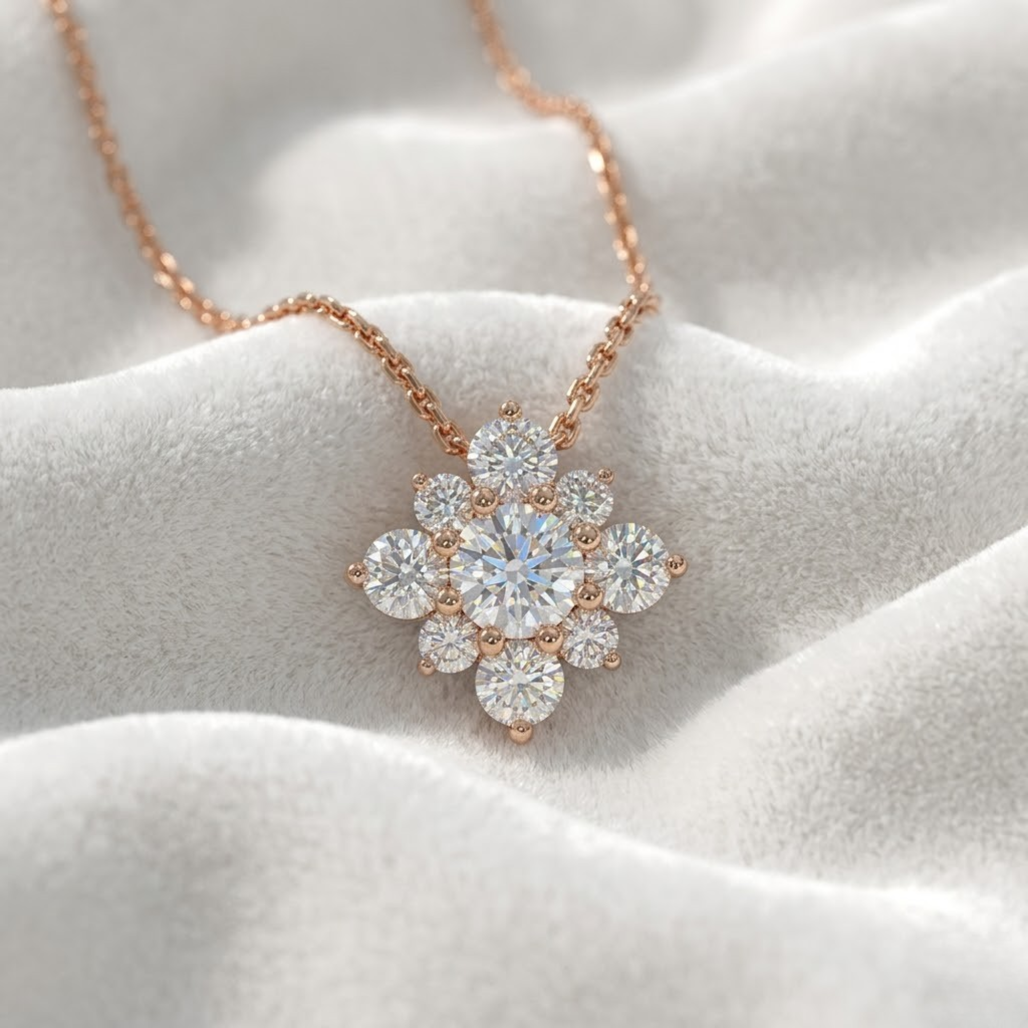 14K Round Lab Grown Diamond Necklace, Wedding Necklace for Women