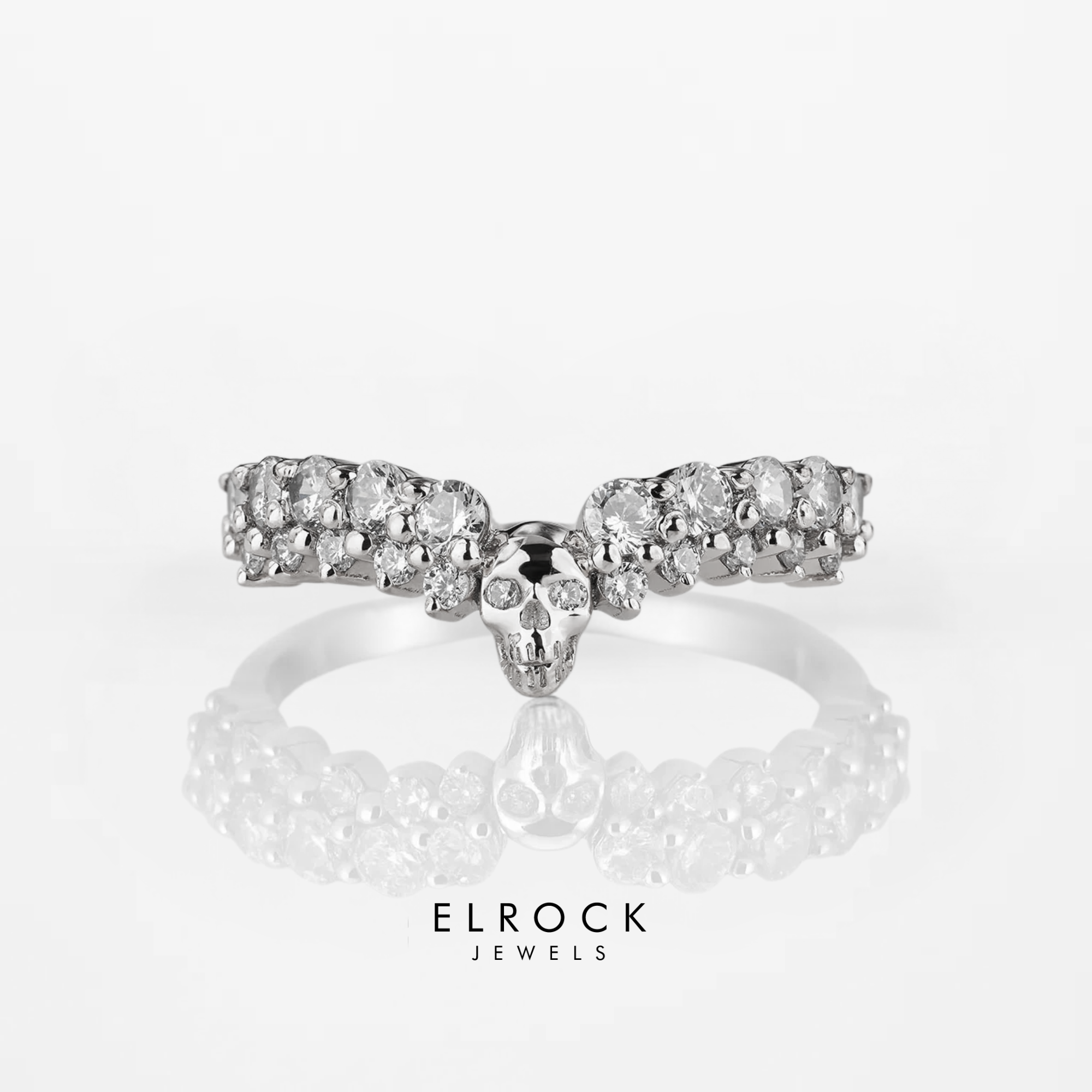 14K Skull Wedding Band with Round Cut Lab Grown Diamonds