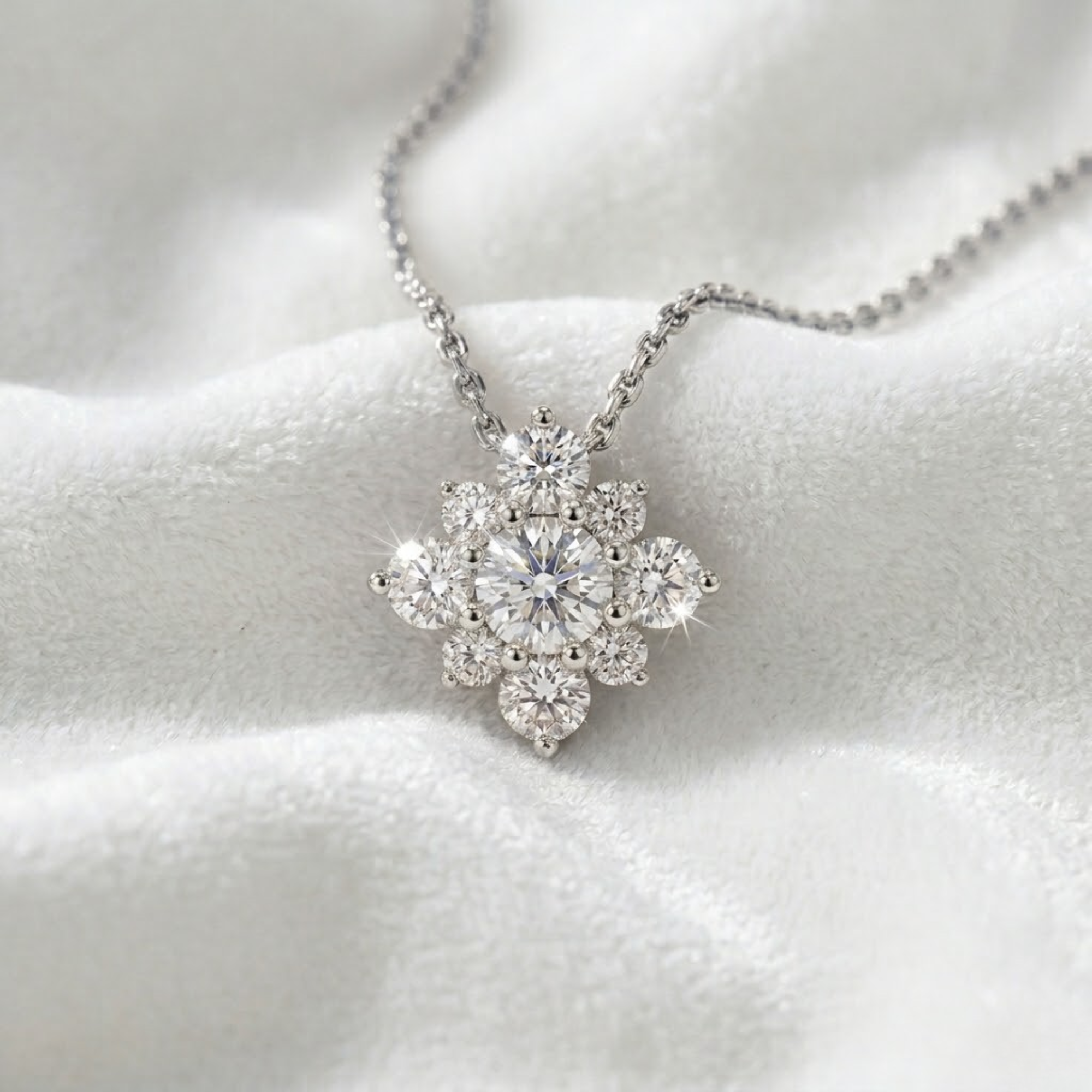 14K Round Lab Grown Diamond Necklace, Wedding Necklace for Women