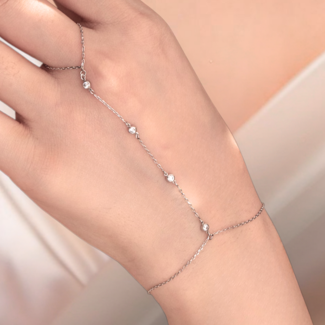 14K Solid Gold Diamond Slave Bracelet / Solid Gold Chain Gold Ring Bracelet / Hand Ring Gold Handlet Bracelet