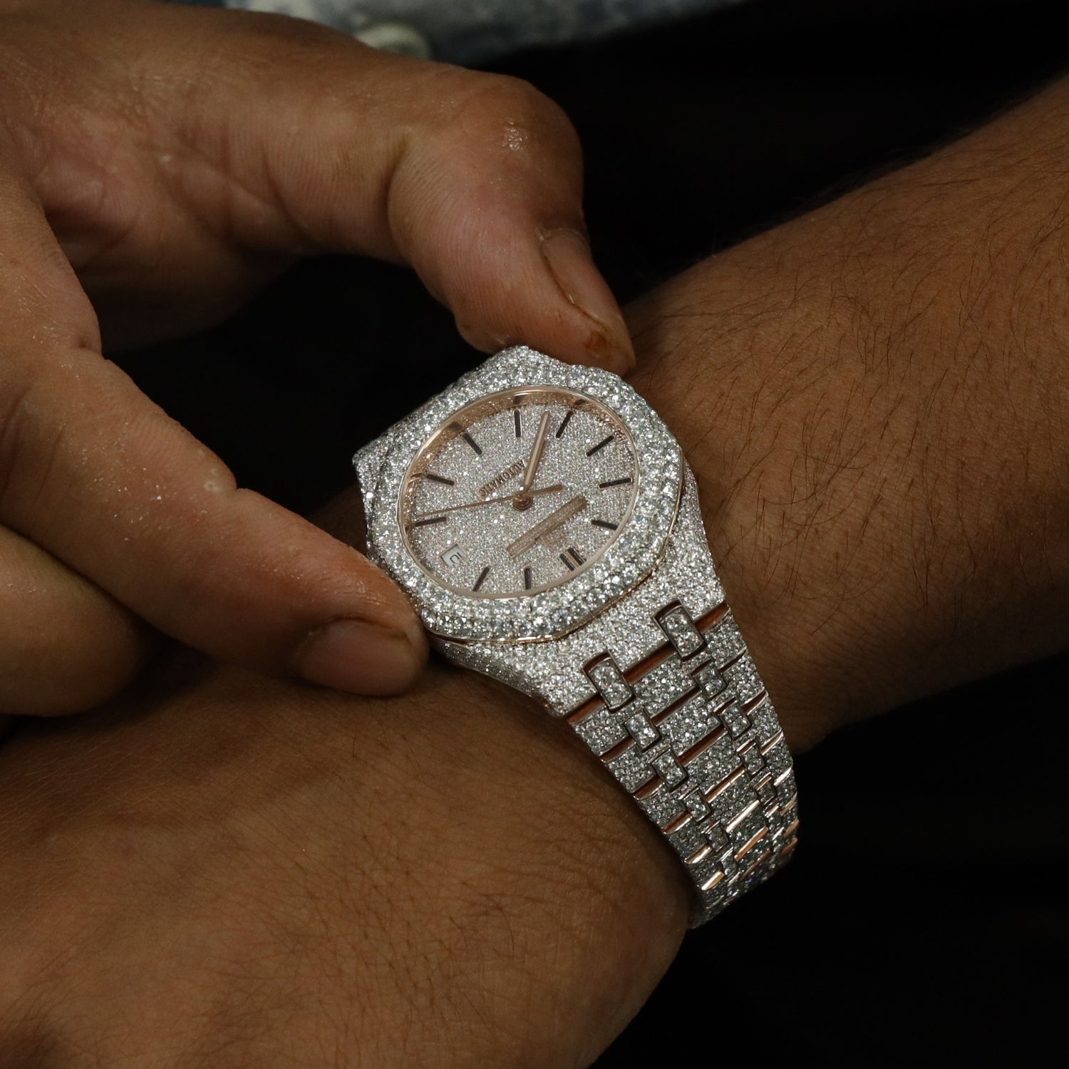 Fully Iced Out Moissnaite Two Tone Luxury Watch For Men