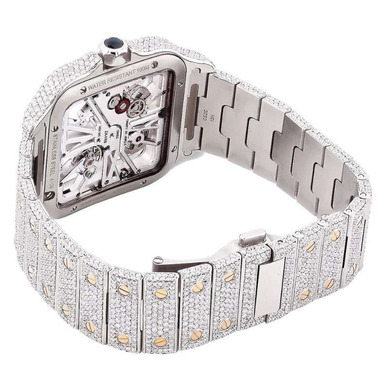 Fabulous Moissanite Skeleton Dual Tone Watch for Men's