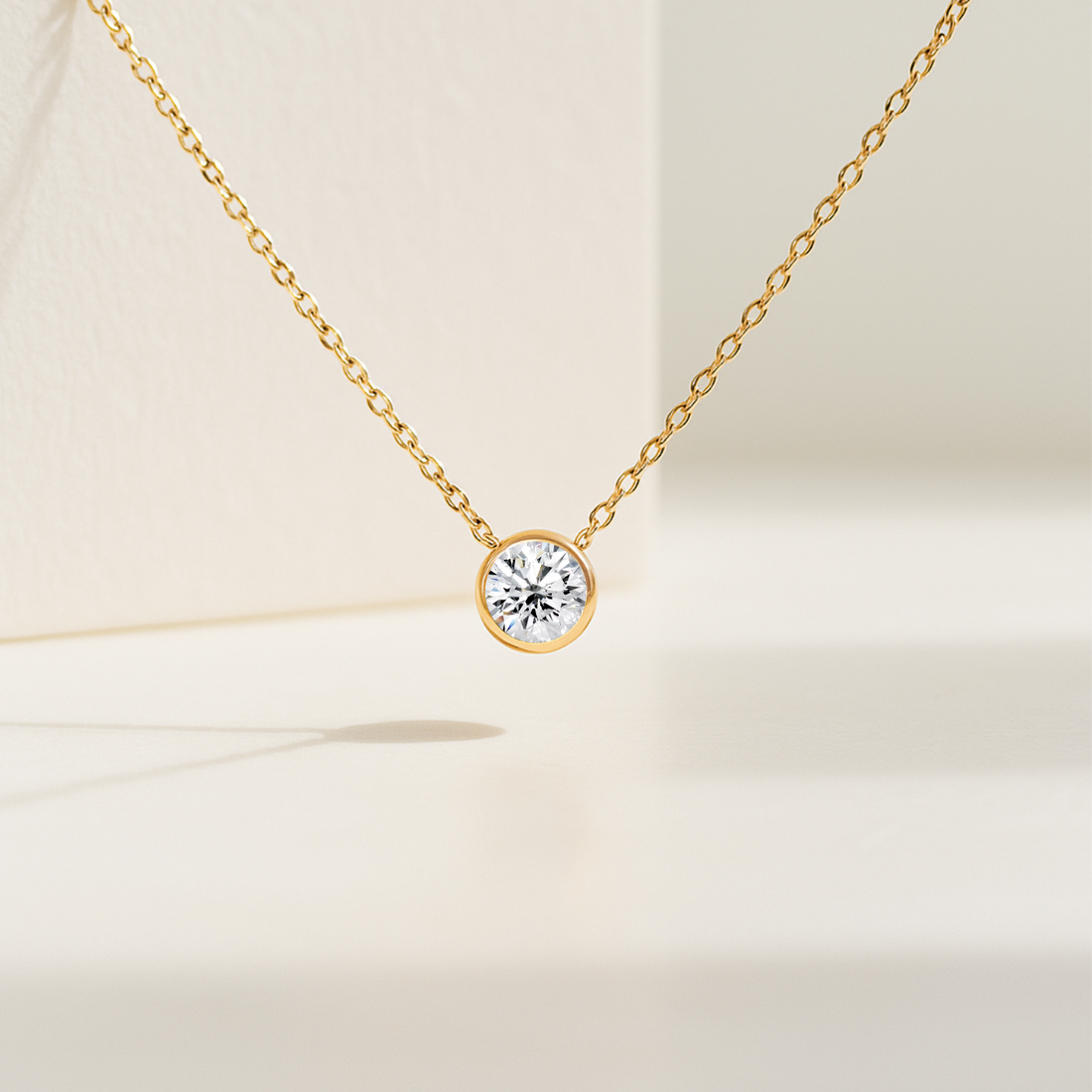14K Gold Bezel Diamond Necklace | Dainty Necklace | Modern Handmade Jewelry