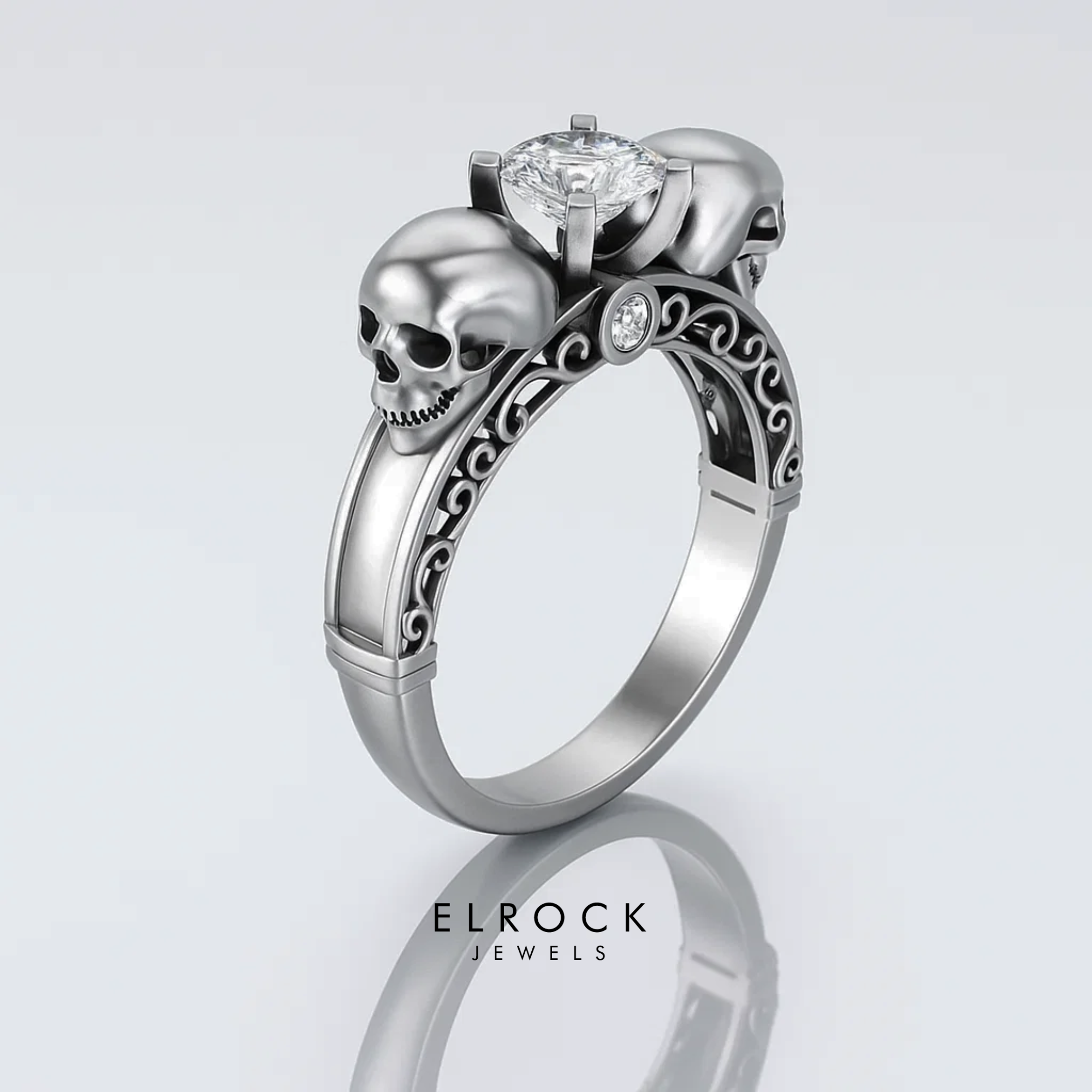 Gothic Skull Engagement Ring, Sterling Silver Dark Gothic Skeleton Ring