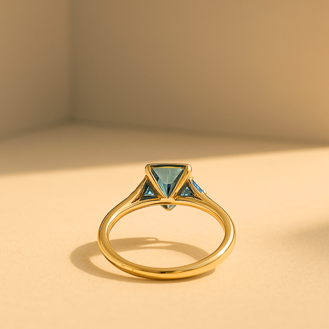 14k Solid Gold Cushion Lab Grown Blue Aquamarine Solitaire Engagement Ring