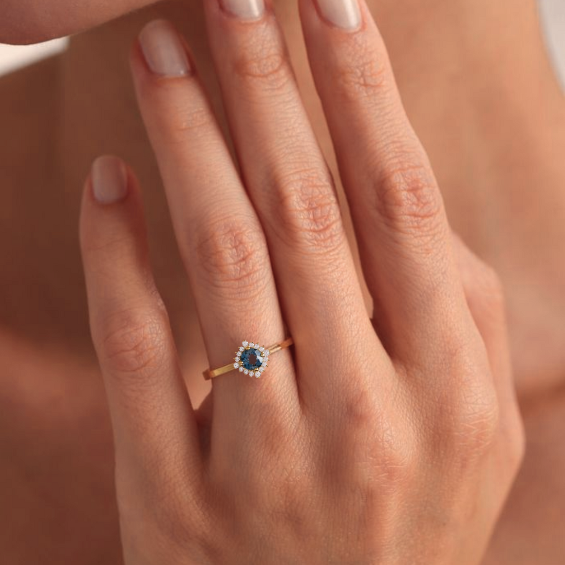 0.53 Ct Round cut London blue Topaz Engagement ring