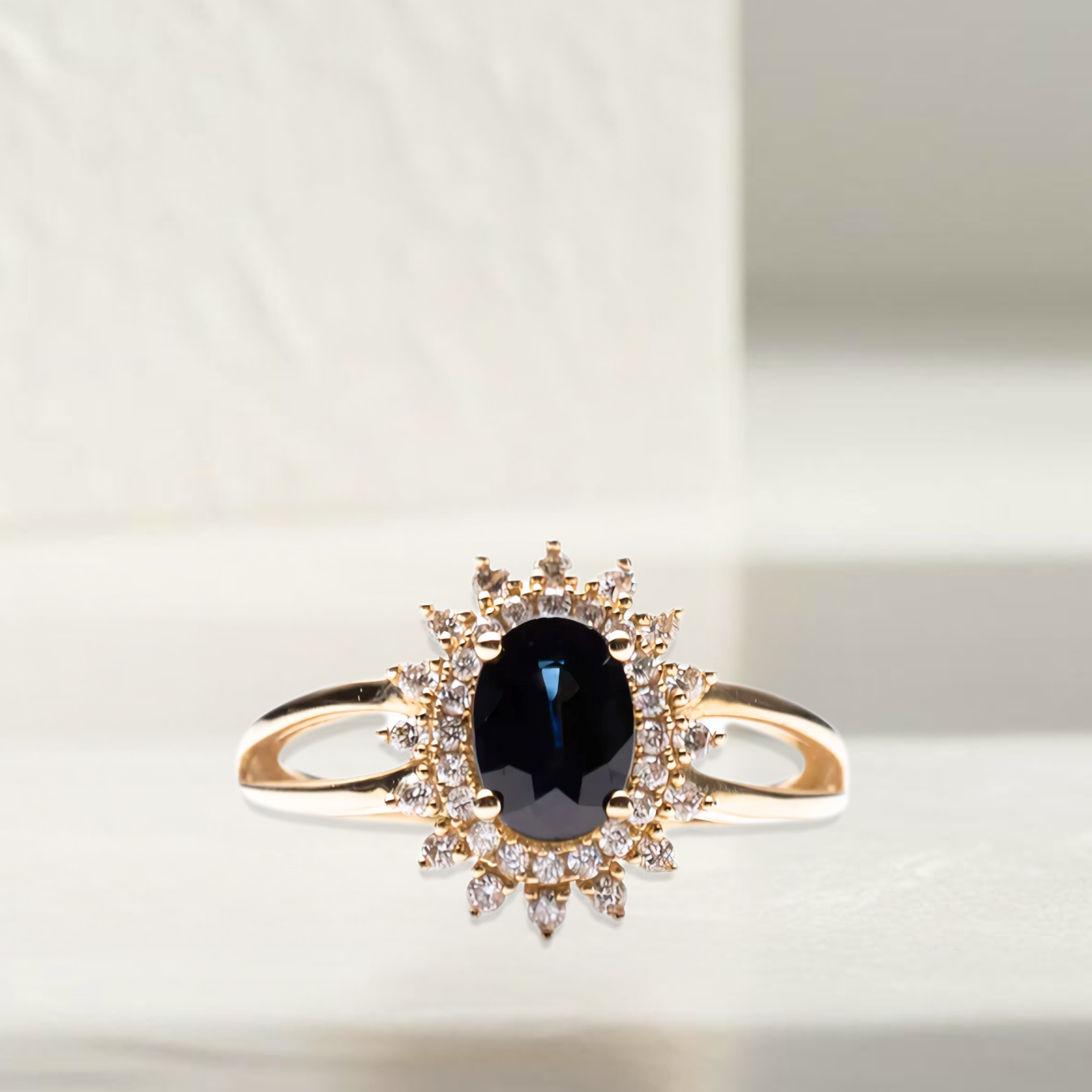 14k Gold Oval Sapphire Wedding Ring, 1.25 Ct Blue Sapphire Ring.