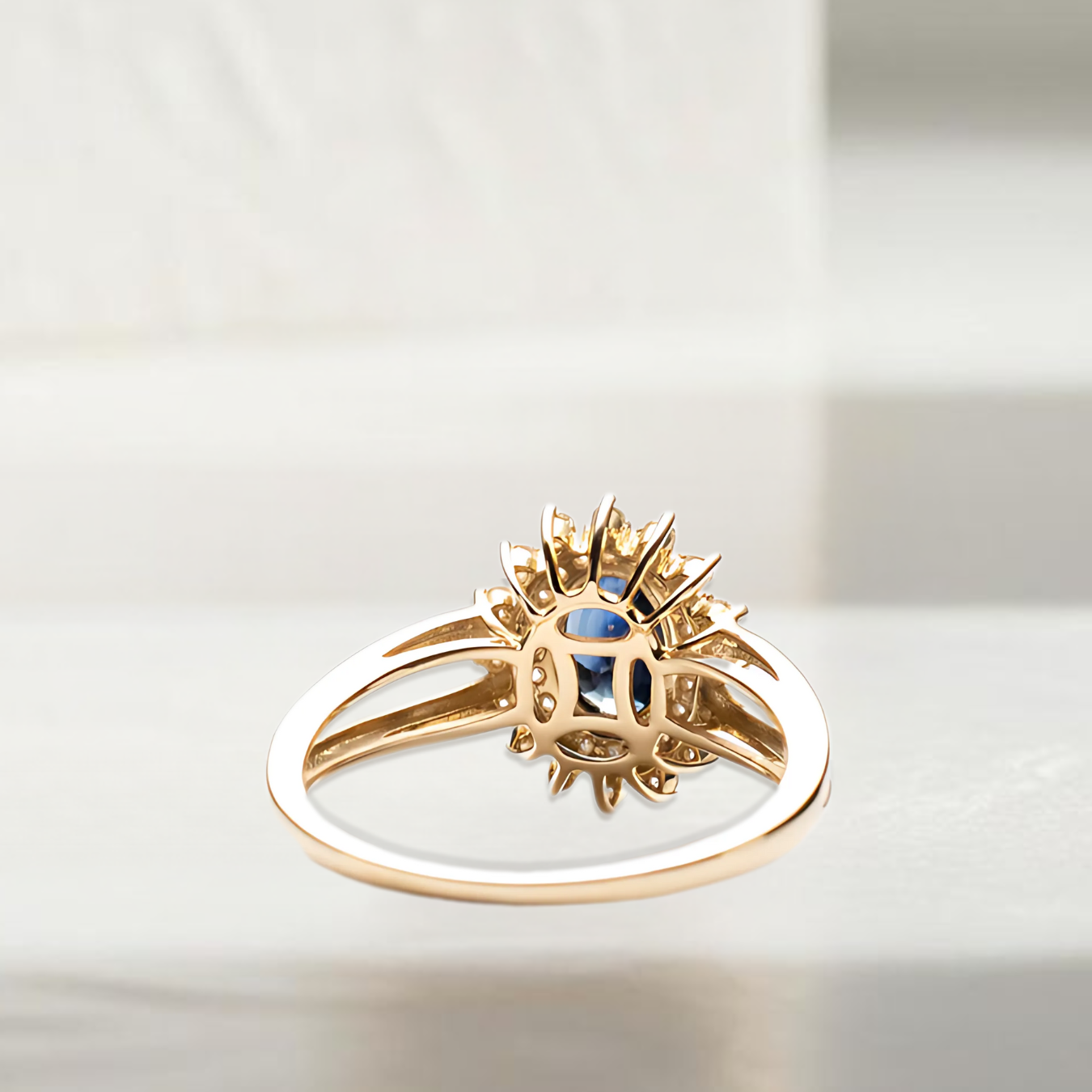 14k Gold Oval Sapphire Wedding Ring, 1.25 Ct Blue Sapphire Ring.