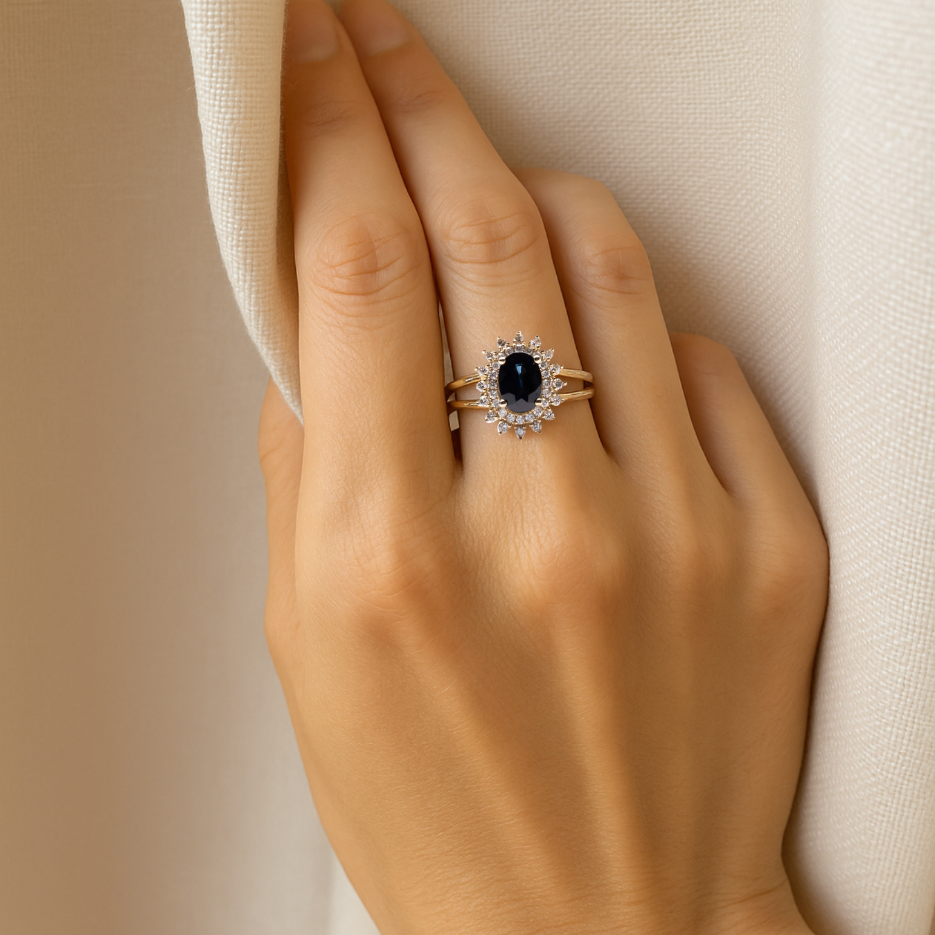 14k Gold Oval Sapphire Wedding Ring, 1.25 Ct Blue Sapphire Ring.