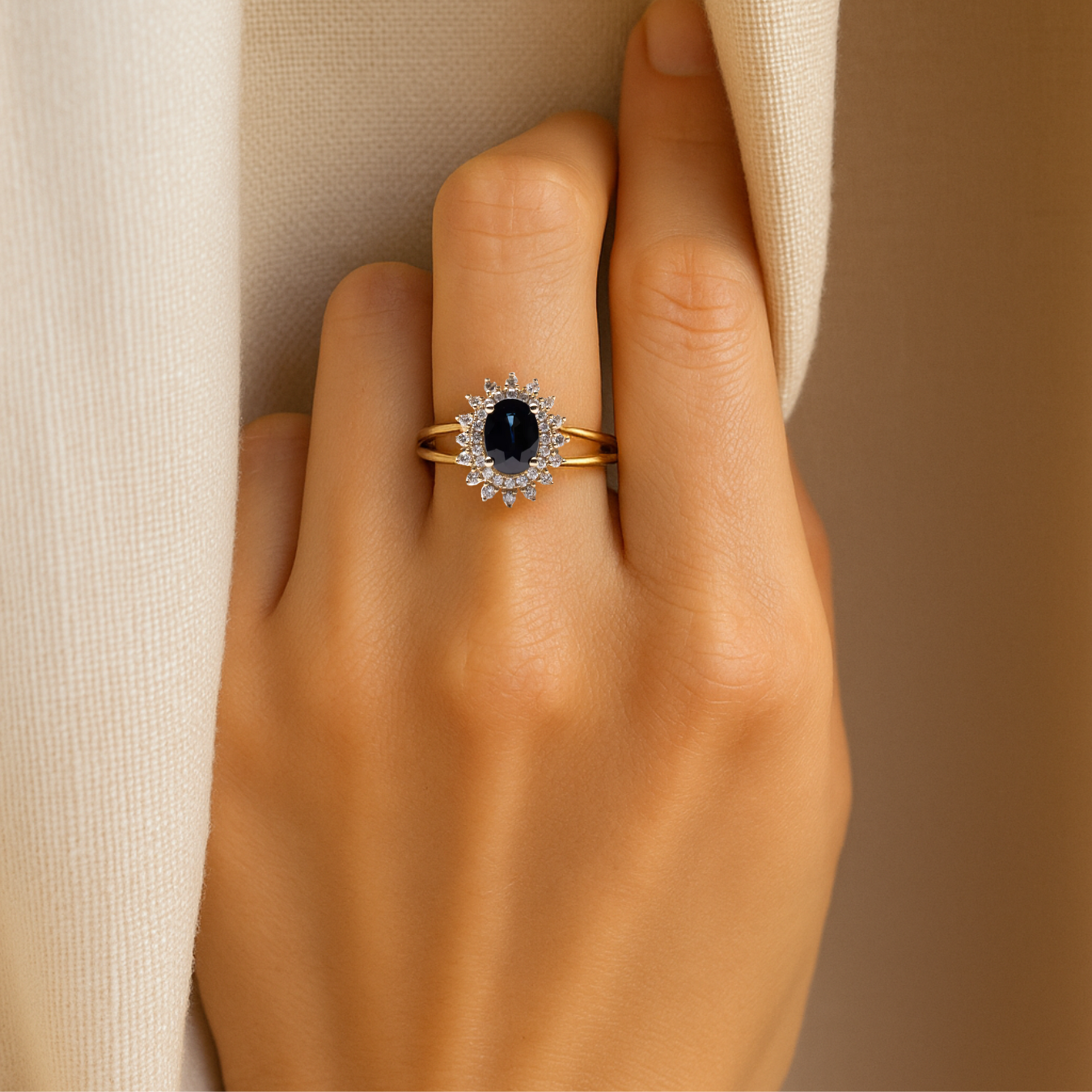 14k Gold Oval Sapphire Wedding Ring, 1.25 Ct Blue Sapphire Ring.