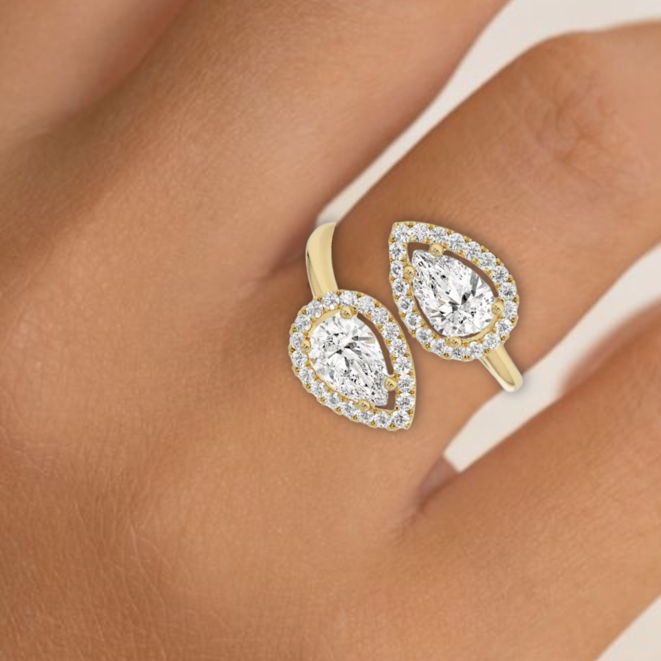 14K Cross Over Pear Shaped Halo Setting Lab Grown Diamond Ring