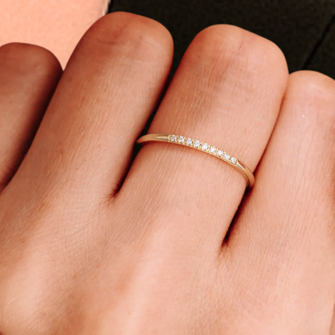 14k Solid Gold Diamond Wedding Ring for Women / Minimal Stacking Ring