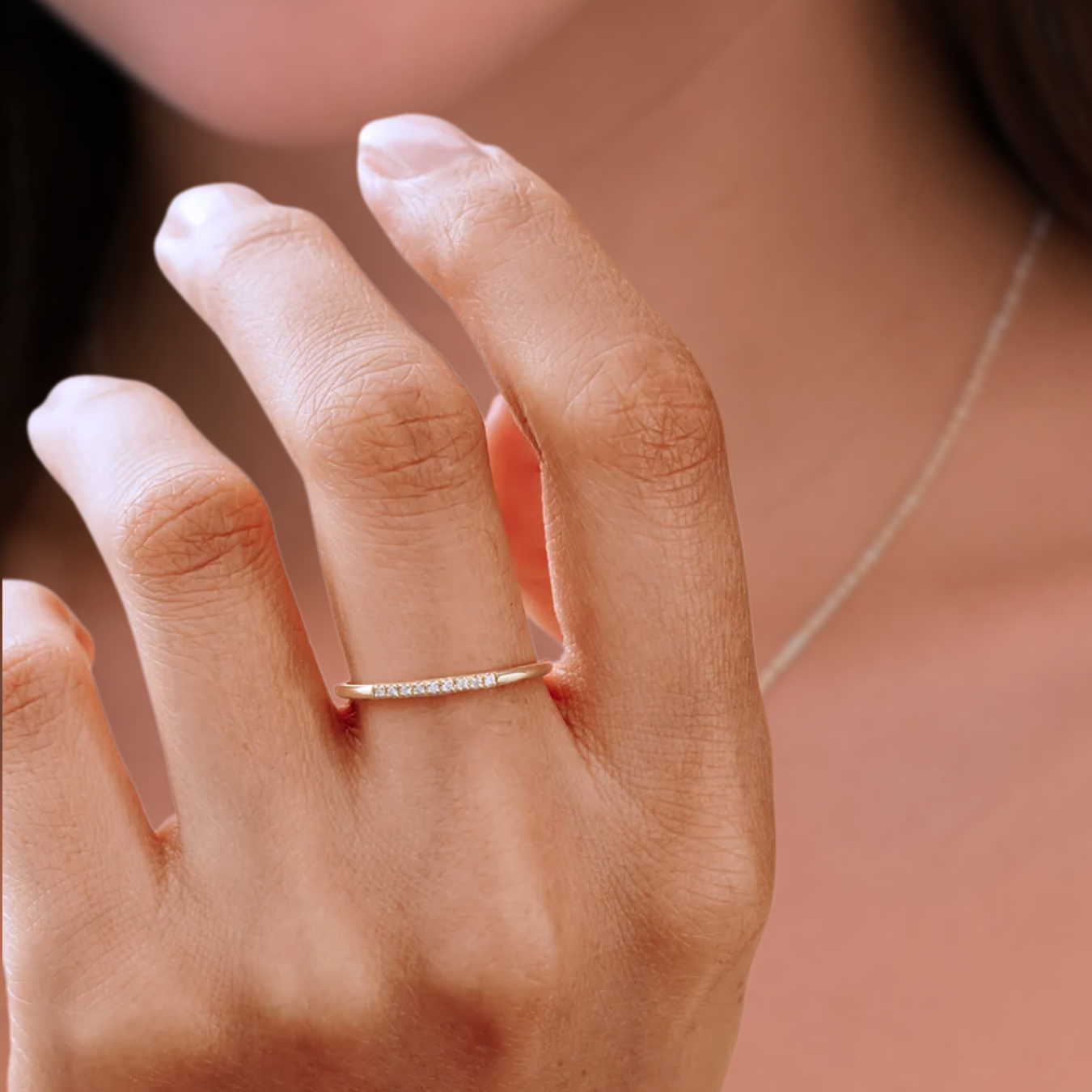 14k Solid Gold Diamond Wedding Ring for Women / Minimal Stacking Ring