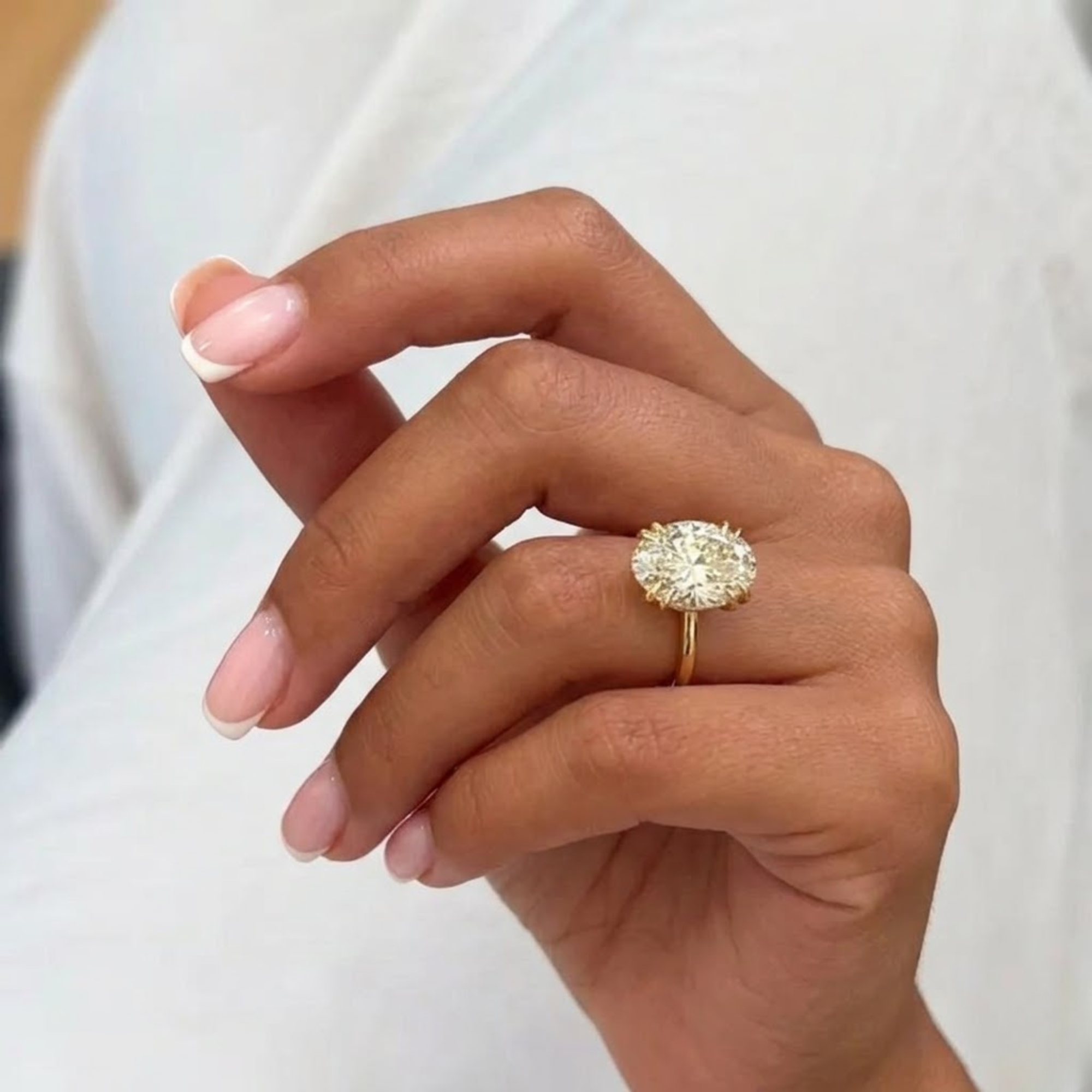 14K Gold Four Prong Setting Oval Shaped Engagement Ring