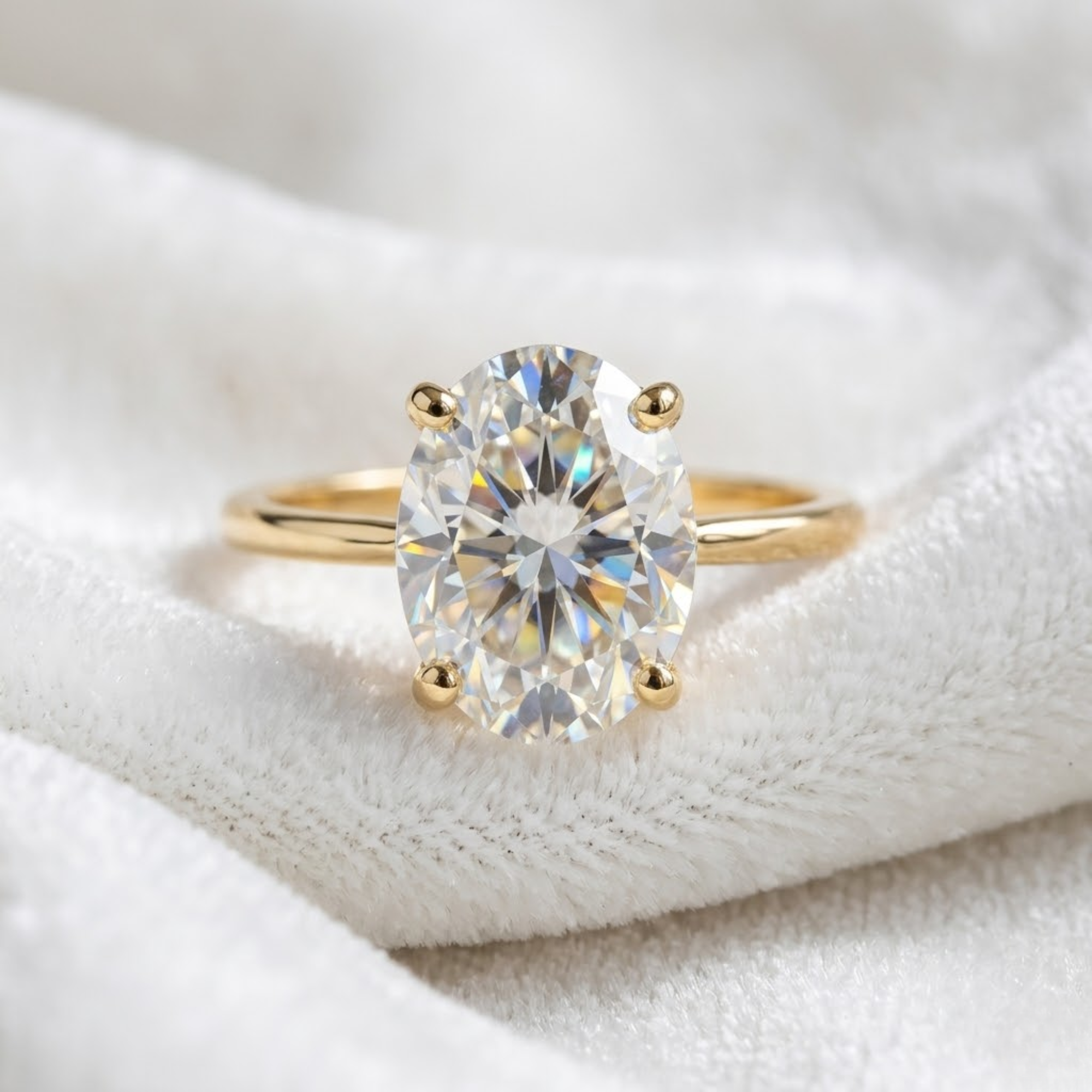 14K Gold 3 CT Lab Grown Certified Oval Cut Diamond Solitaire Engagement Ring