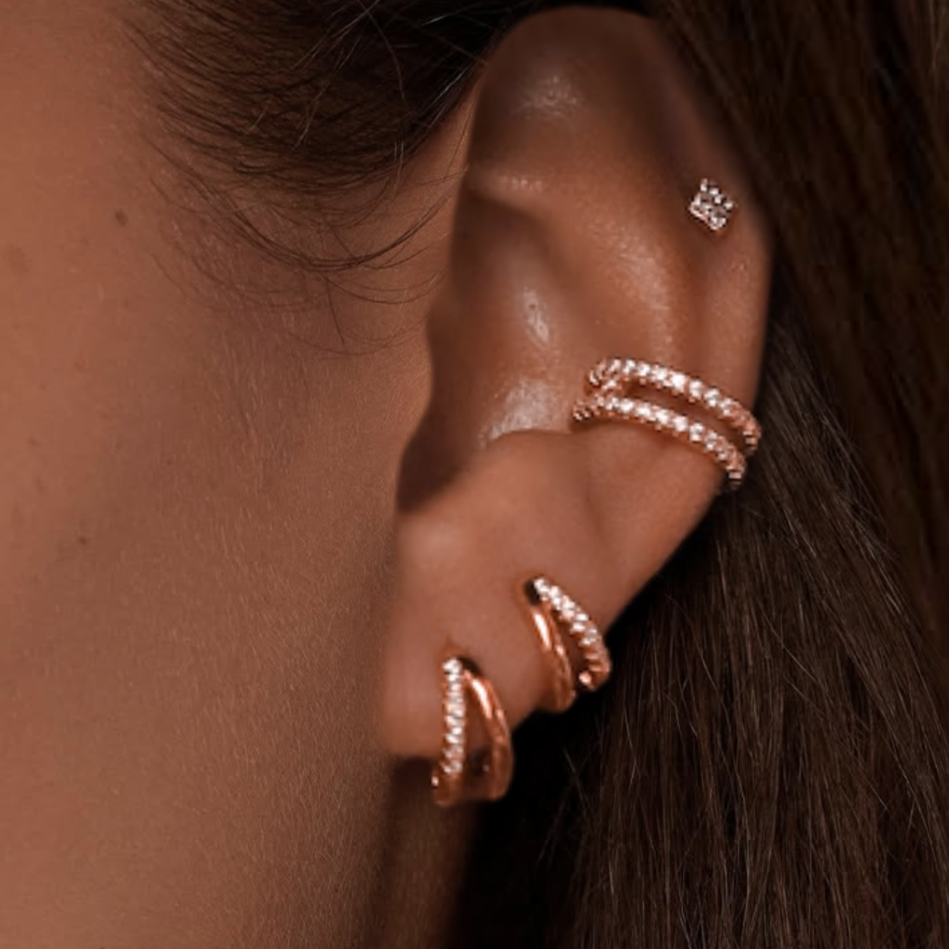 14k Gold Double Hoop Diamond Earrings