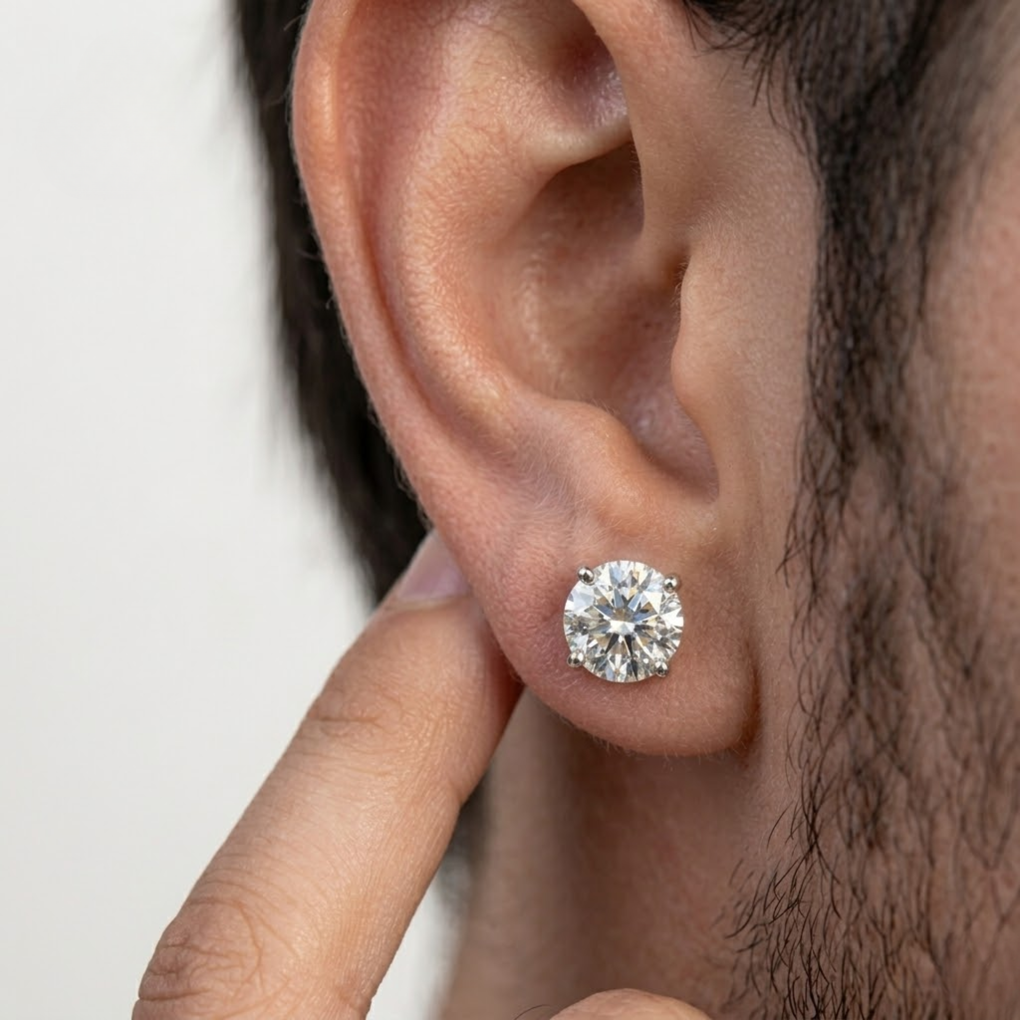 14K White Gold Men's Stud Lab Diamond Earrings Studs for Men