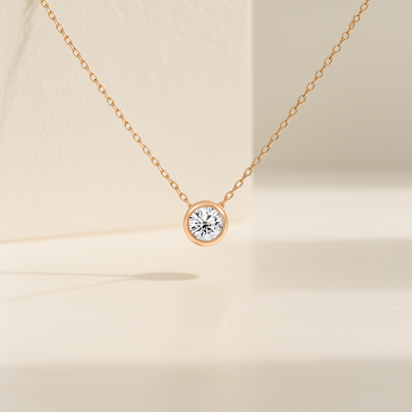 14K Gold Bezel Diamond Necklace | Dainty Necklace | Modern Handmade Jewelry