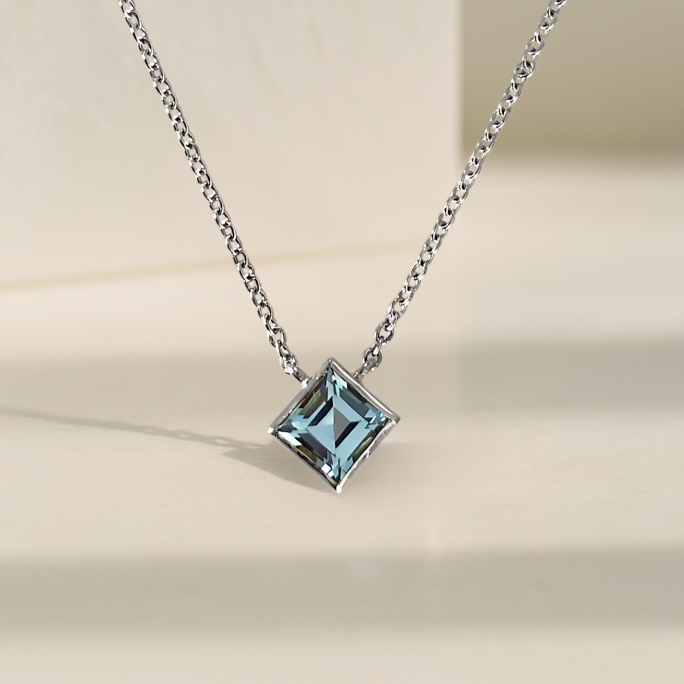 14K Gold Asscher Cut Bezel Set London Blue Topaz Pendant