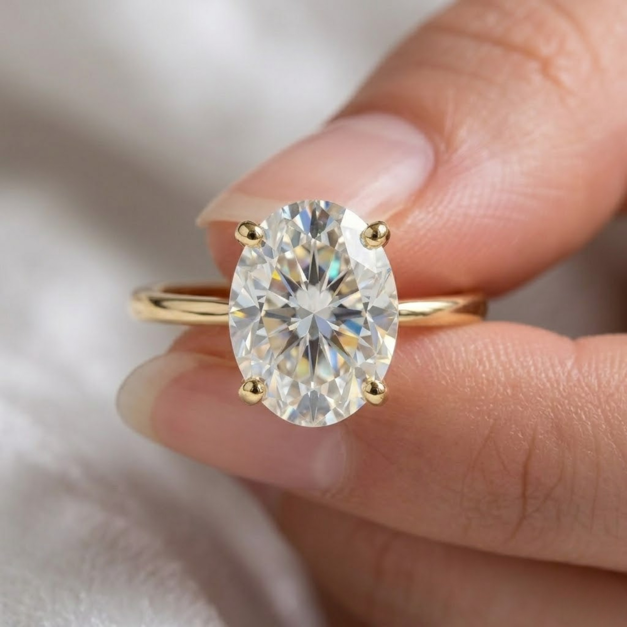 14K Gold 3 CT Lab Grown Certified Oval Cut Diamond Solitaire Engagement Ring