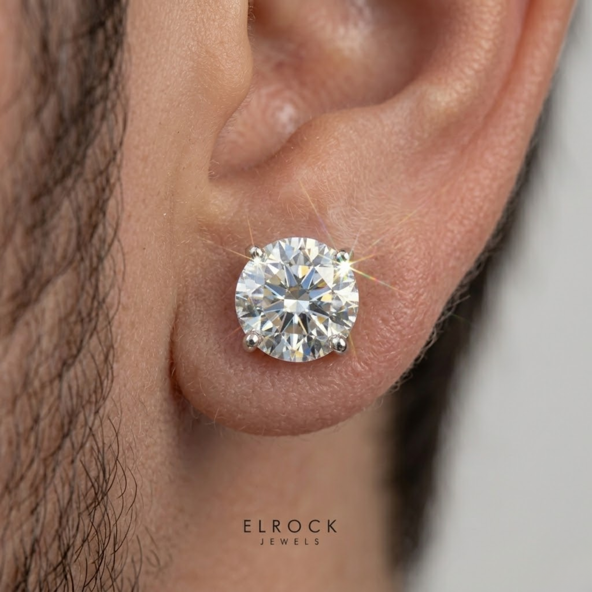 14K White Gold Men's Stud Lab Diamond Earrings Studs for Men