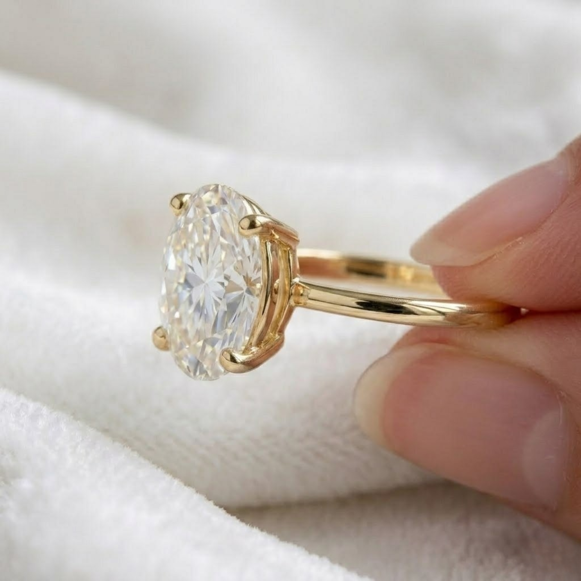 14K Gold 2 Carat Oval Diamond Ring Low Profile Solitaire Ring