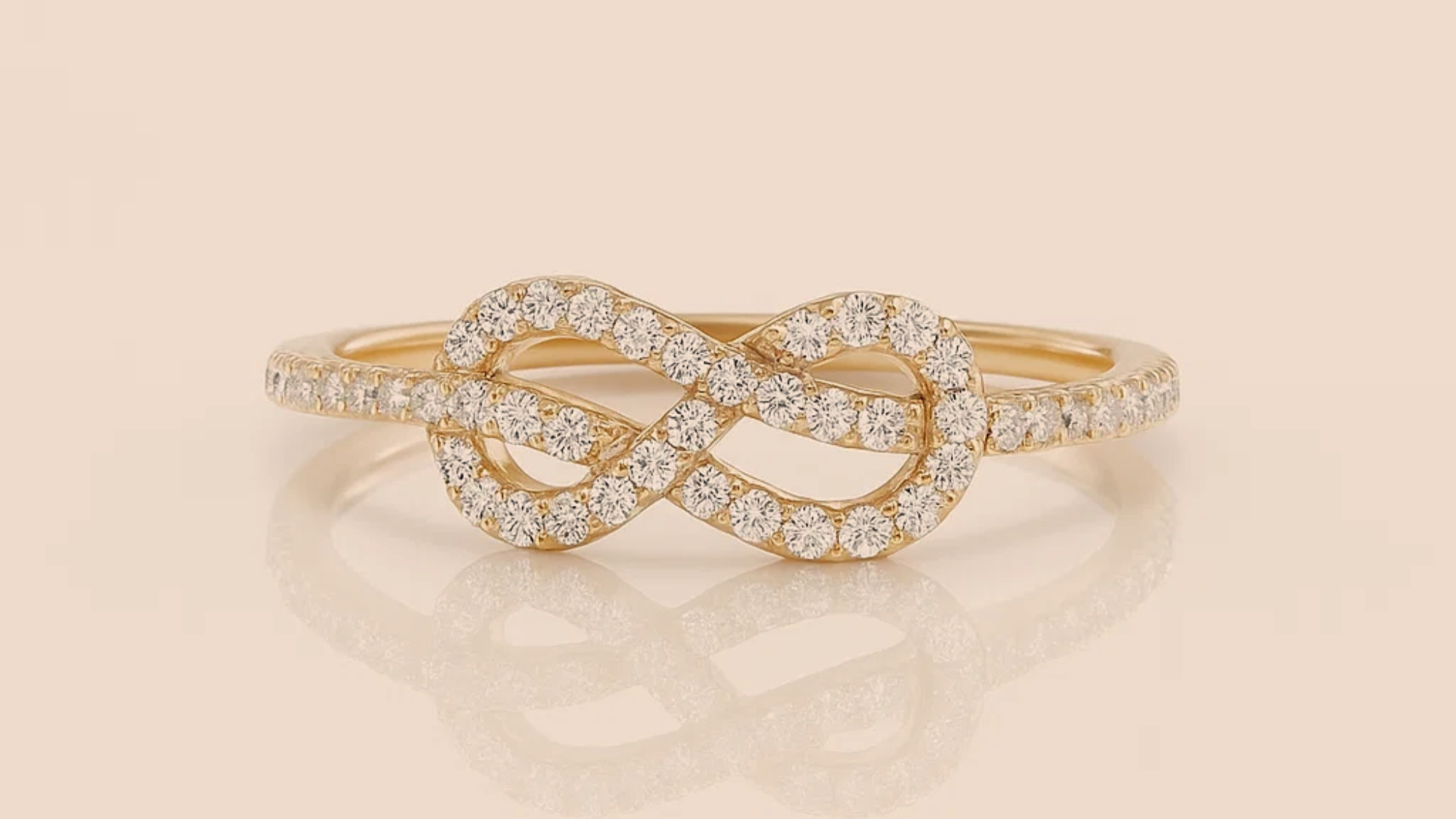Infinity Love Knot Ring, 14K Solid Gold 0.24 ctw Dainty Unique Diamond Statement Ring