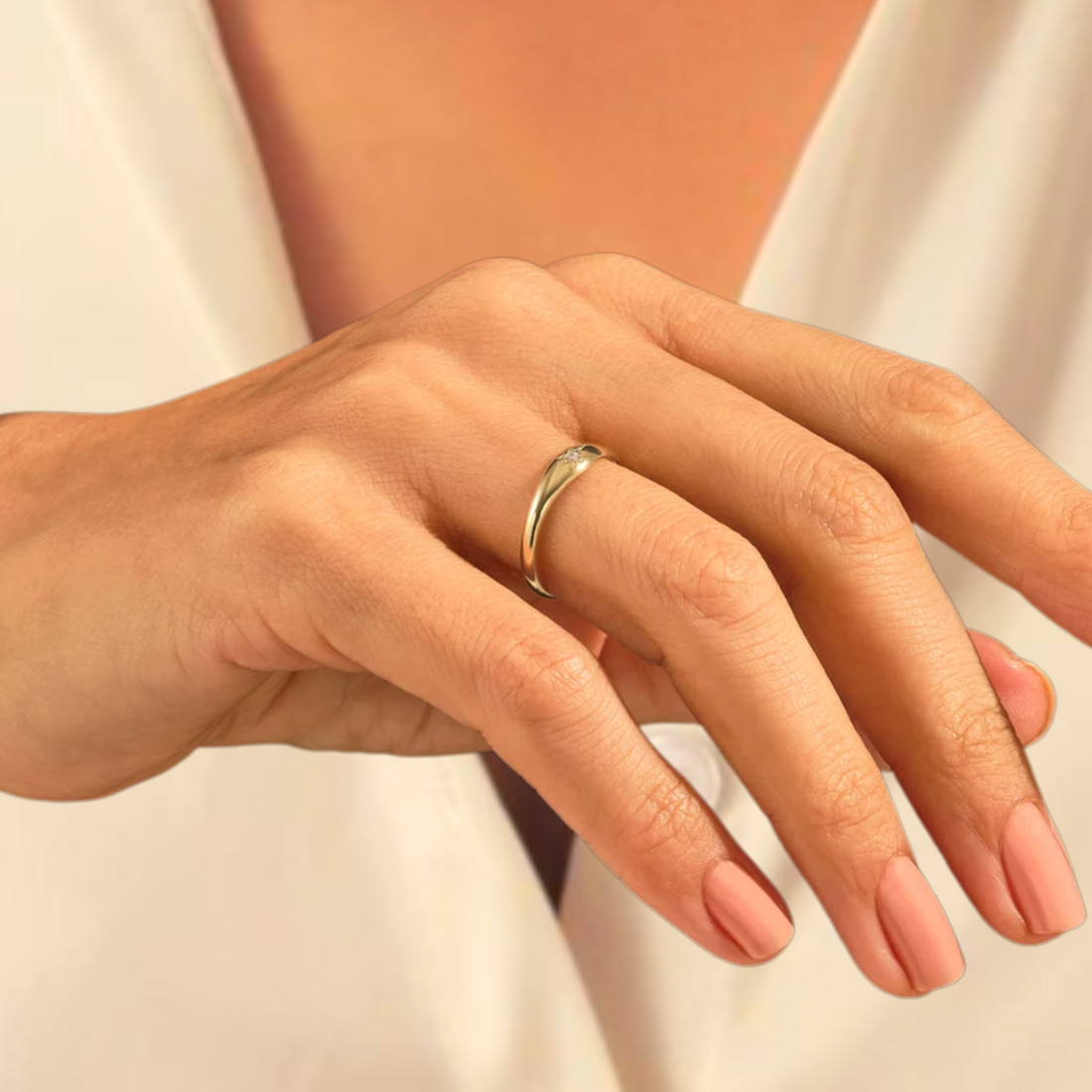 14K Solid Gold Star Signet Ring with Diamond, Dainty Stackable Rings, Gold Pinky Ring Women