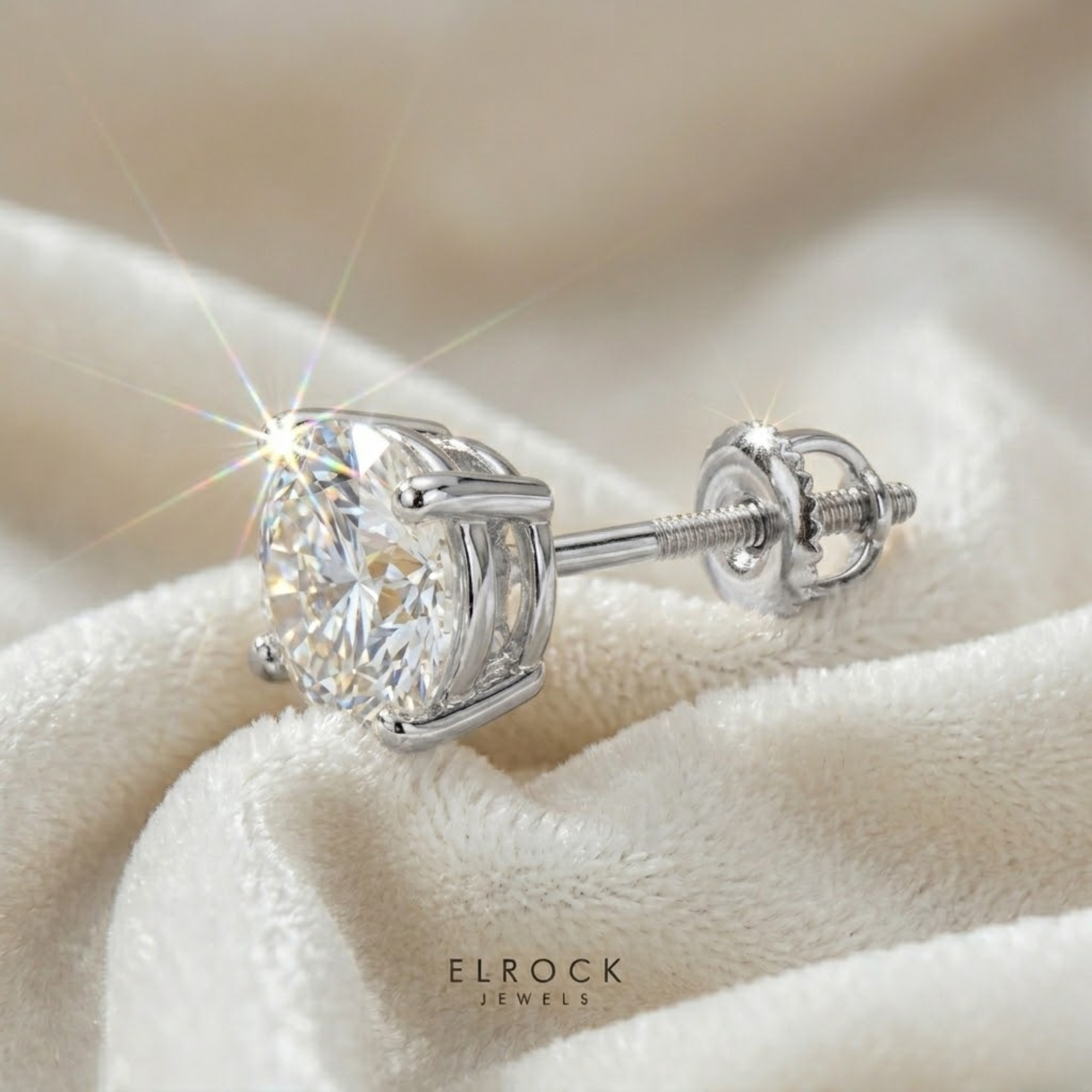 14K White Gold Men's Stud Lab Diamond Earrings Studs for Men