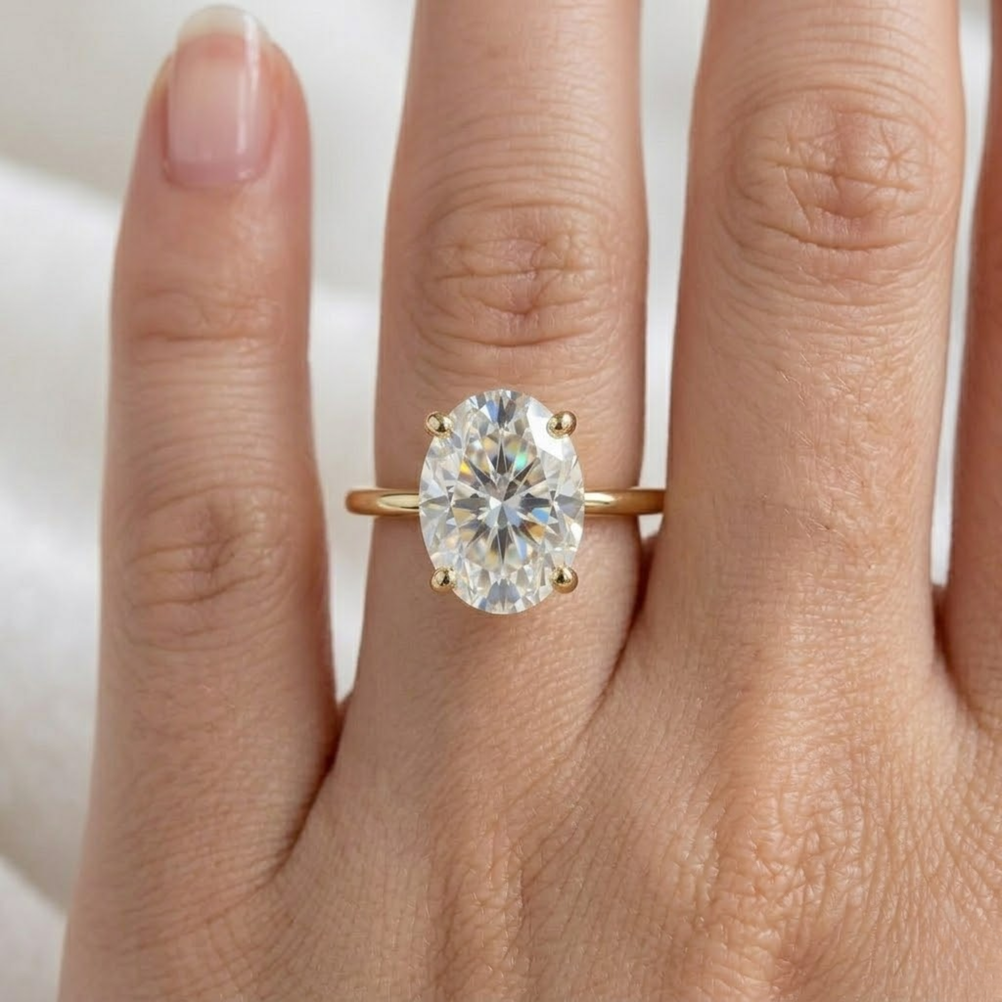 14K Gold 2 Carat Oval Diamond Ring Low Profile Solitaire Ring