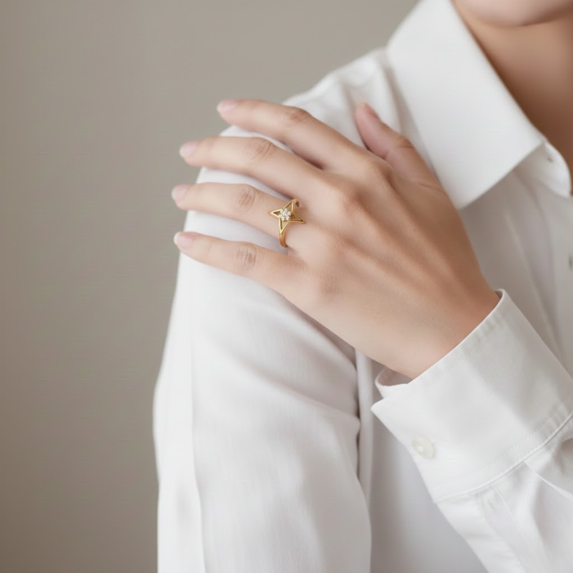 14K Gold North Star Stacking Ring
