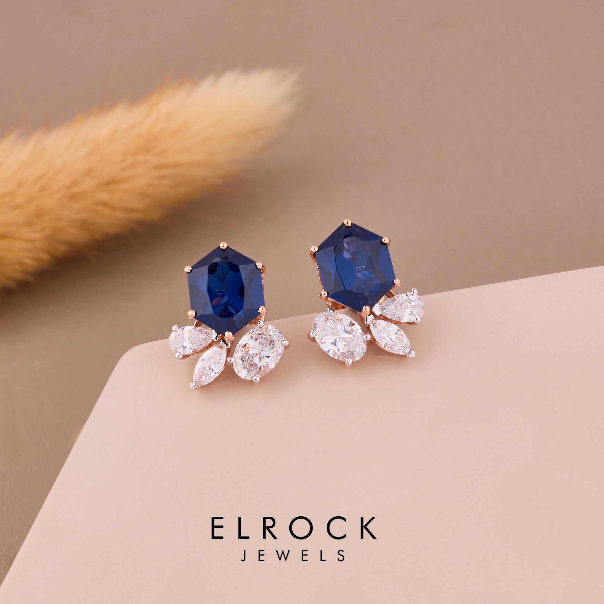 Hexagon Cut  Birthstone Blue Sapphire Earrings 