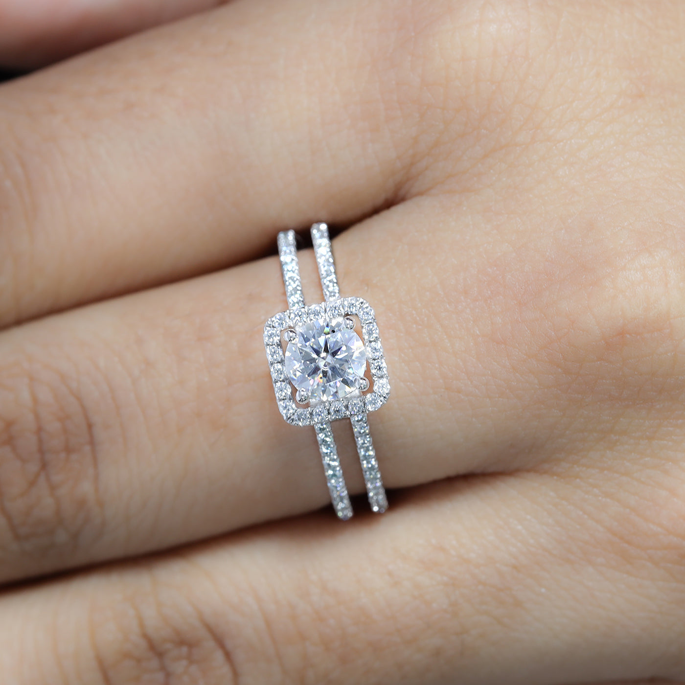 14K Gold Wedding Engagement Ring with Double Wedding Bands