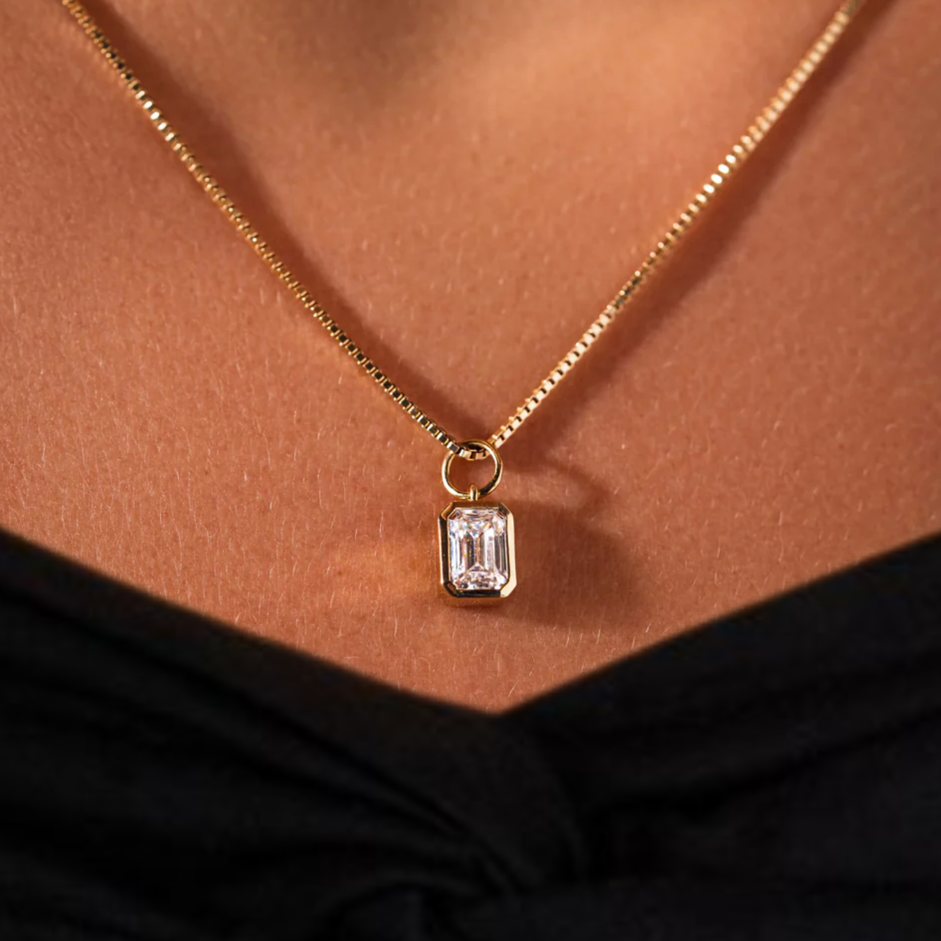 14K Emerald Cut Diamond Pendant Necklace | Minimalist Necklace| Baguette Pendant