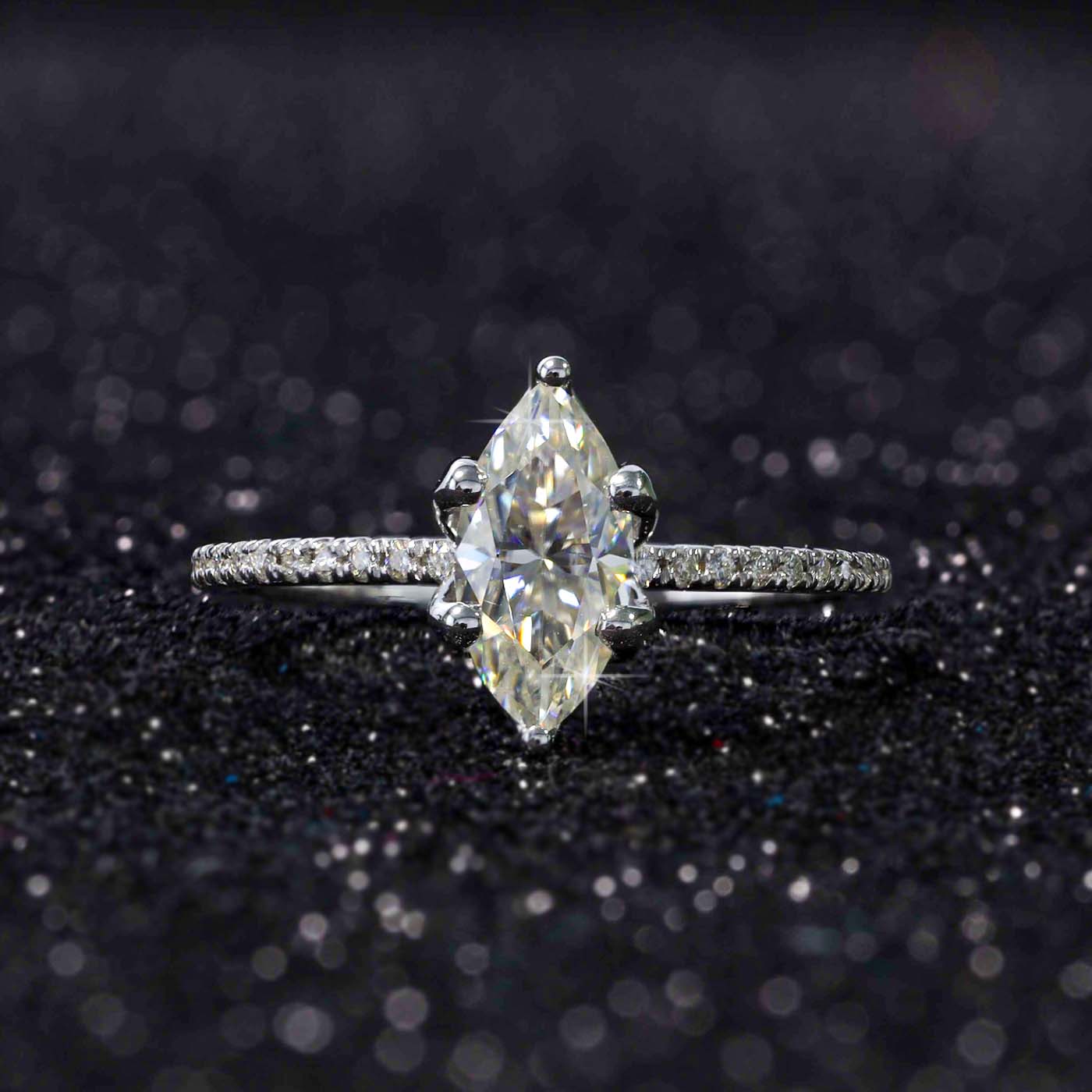 14K Gold Marquise Cut Diamond Prong Solitaire Engagement Ring