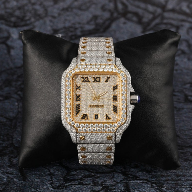 Moissanite With Roman Dial Hip Hop Watch for Men