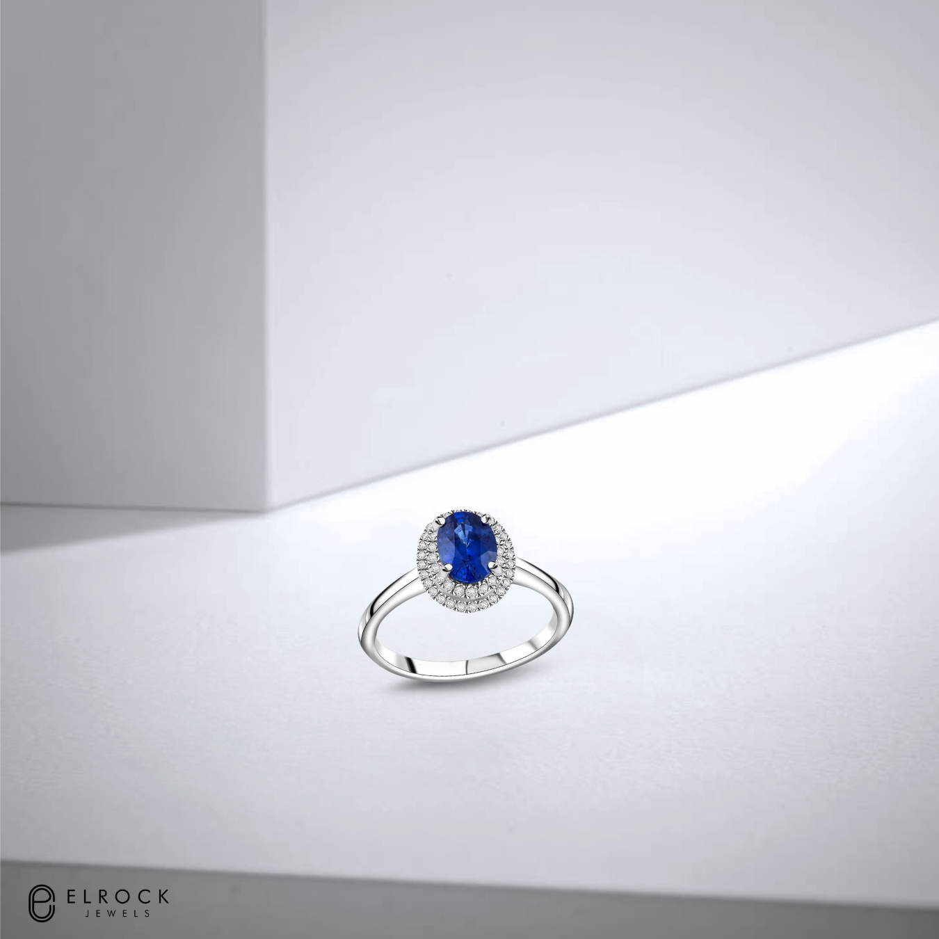 14K Blue Sapphire With Lab Grown Diamond Double Halo Ring