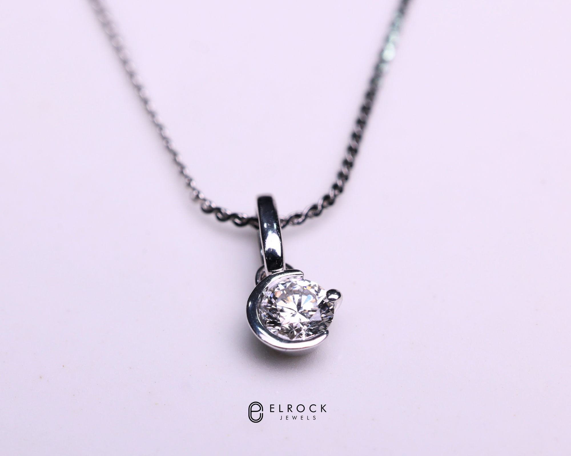 14K Gold Solitaire Channel moon magic Necklace